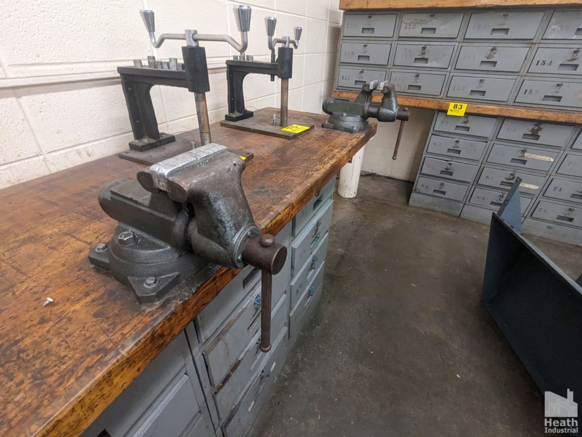 CABINET BASED WORKBENCH WITH DRAWERS AND TWO 4" BULLET STYLE VISES 8' X 2' Loading Fee :$75 - Image 2 of 2