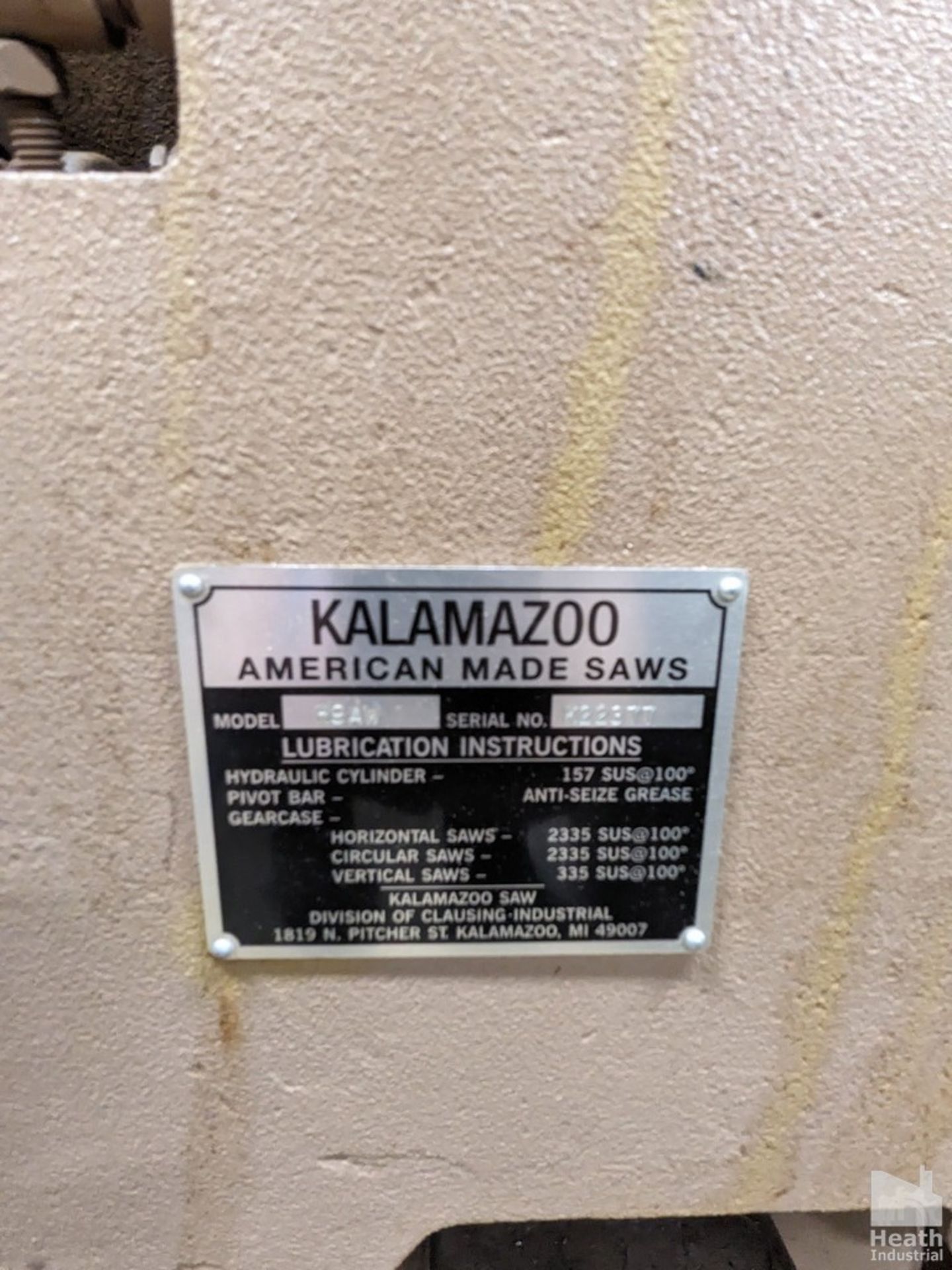 KALAMAZOO MODEL H9AW HORIZONTAL BAND SAW, S/N K22377 Loading Fee :$150 - Image 4 of 4