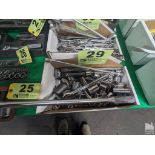 ASSORTED RATCHETS, EXTENSIONS, SOCKETS, WITH 3/8" BREAKER BAR