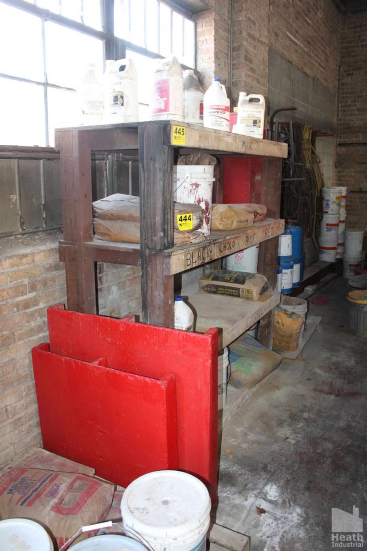 WOOD STORAGE SHELF WITH LARGE TIMBERS FOR LEGS, 66" X 27" X 71"