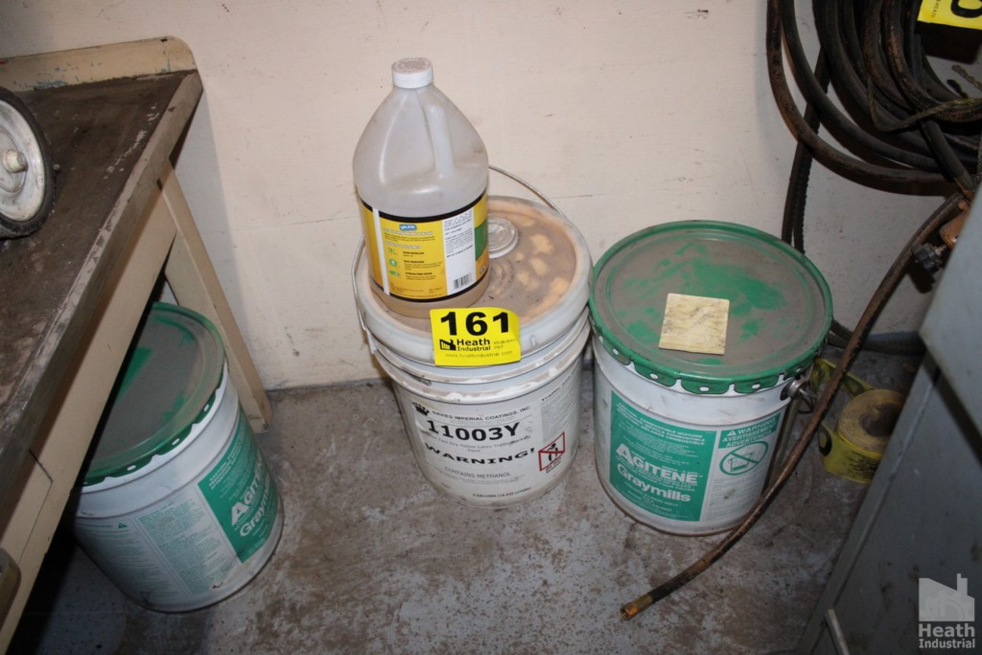 (2) FIVE GALLON PAILS, FAST DRY YELLOW LATEX PAINT AND PARTS CLEANING FLUID