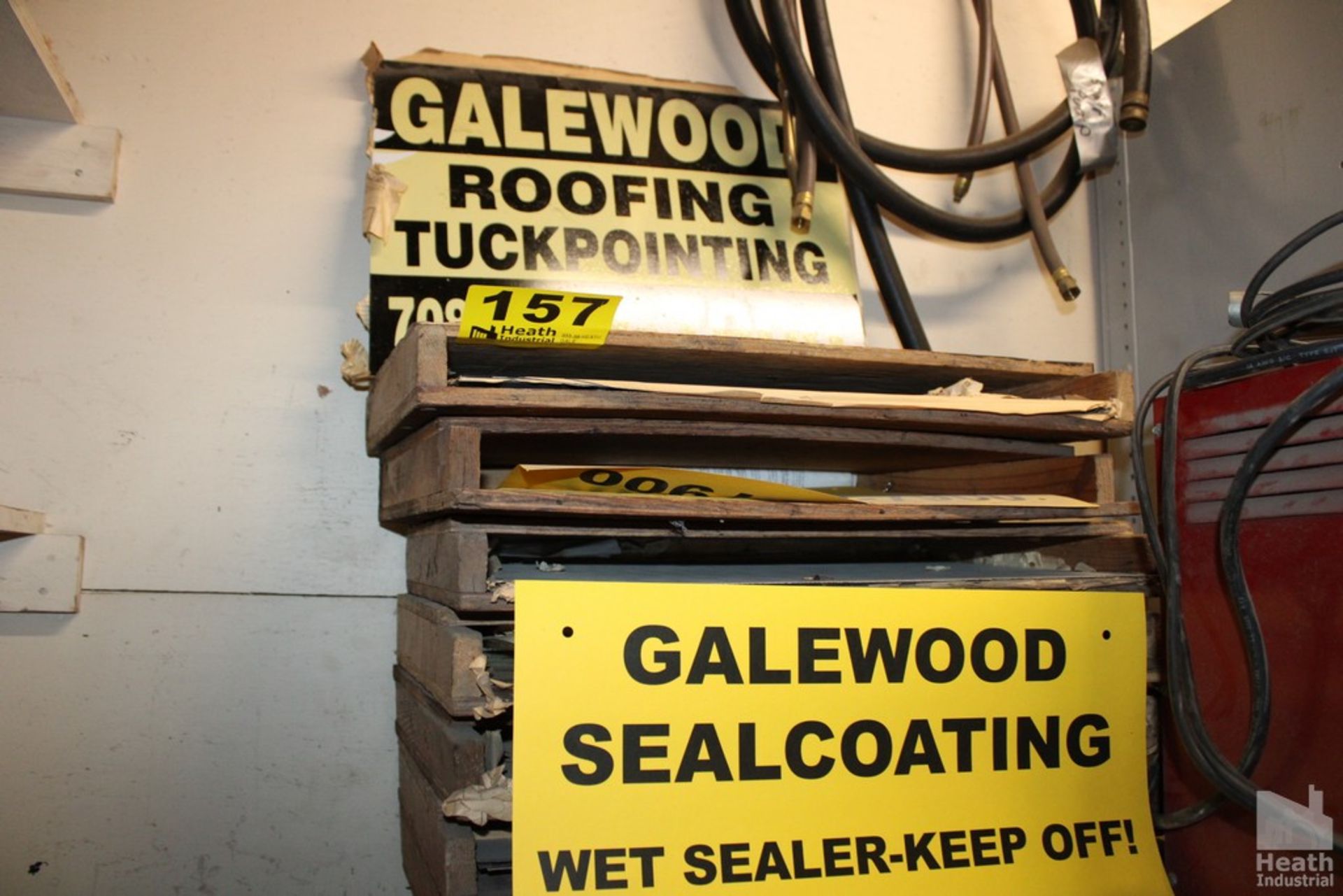 LARGE ASSORTMENT OF GALEWOOD SIGNS, METAL AND PAPER, WITH RACK