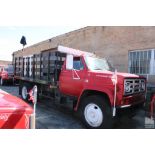 1984 GMC MODEL 6000 STAKE TRUCK, VIN: 1GDJ6D1BEV502175, 14' STEEL DECK WITH SIDE REMOVABLE GUARDS,