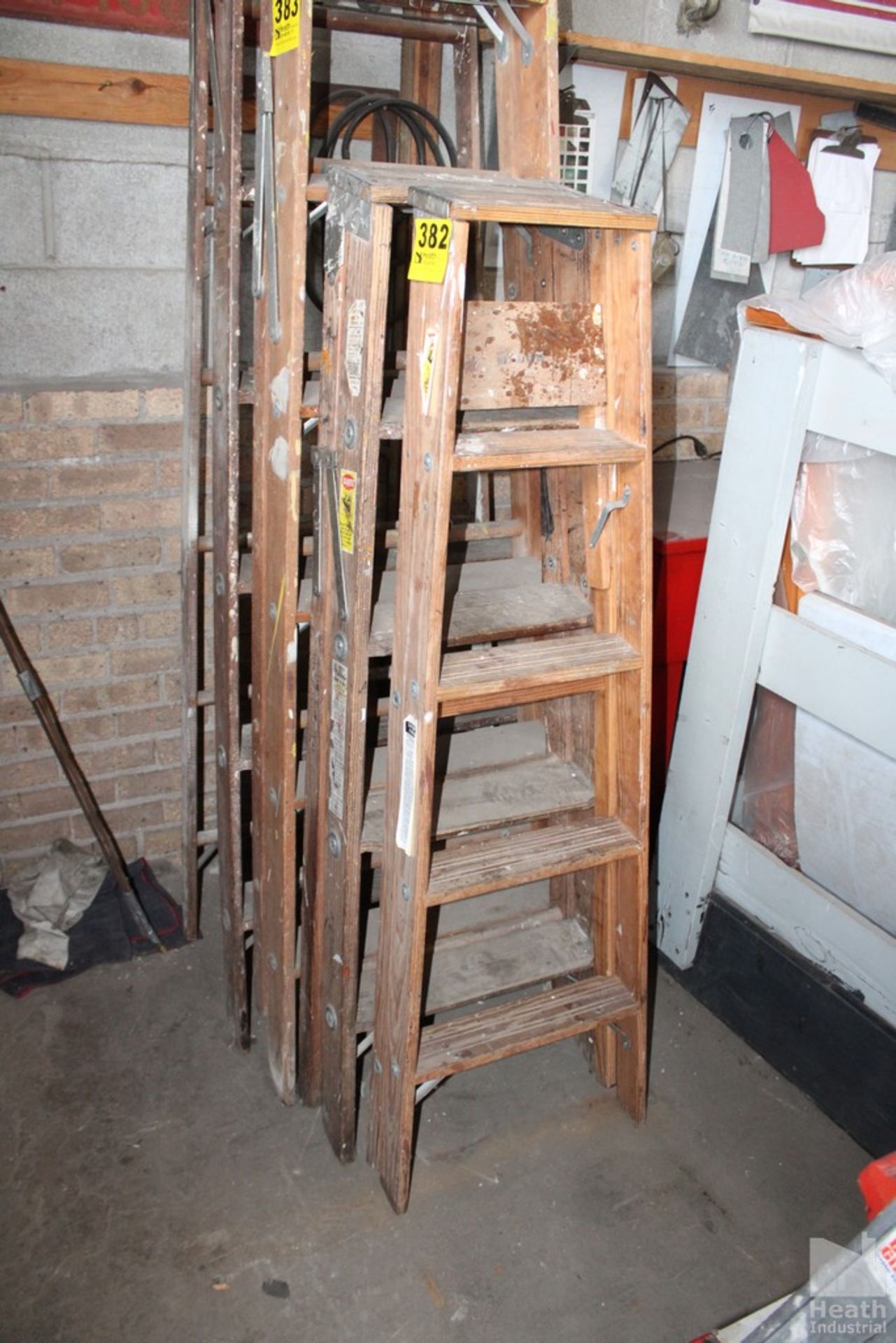 (3) WOOD STEP LADDERS, (2) 8FT & (1) 10FT