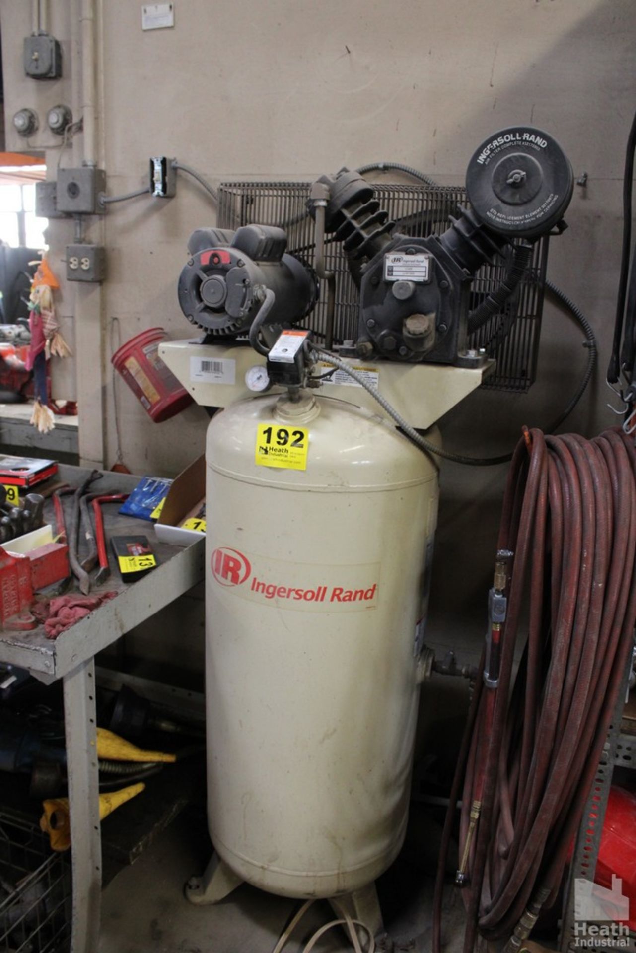 INGERSOLL-RAND 5 HP â€œY-TYPEâ€ MODEL 2340 VERTICAL TANK MOUNTED AIR COMPRESSOR, S/N 1107348