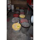 (14) STEEL PAILS WITH LIDS AND SOME MORTAR MIX