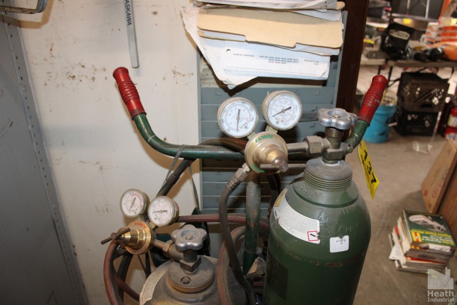 WELDING CART WITH TWO TANKS, HOSES, TORCH AND GAGES - Image 3 of 3