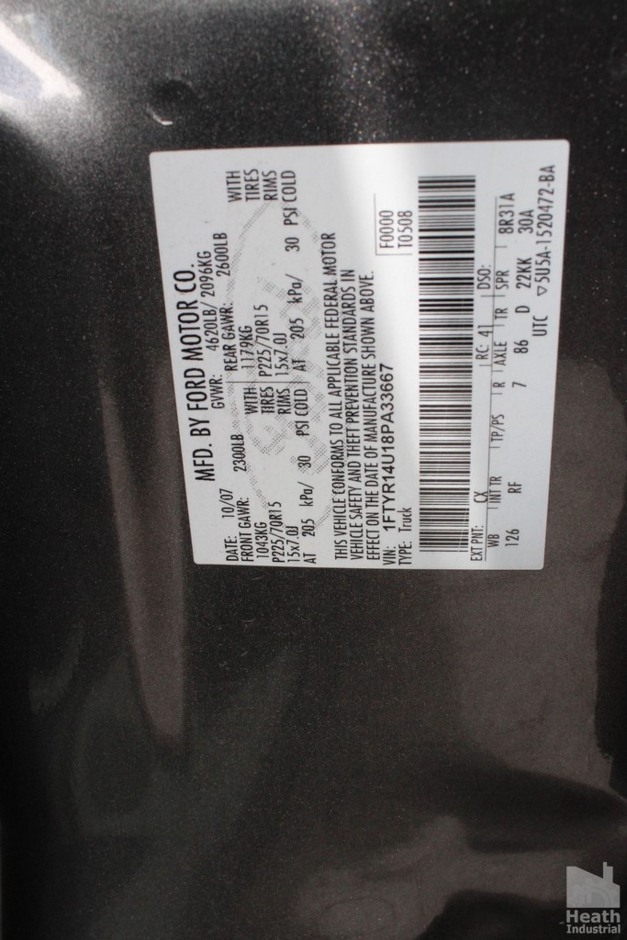 2008 FORD MODEL RANGER SUPER CAB PICK UP TRUCK, VIN: 1FTYR14U189A33667, AUTOMATIC TRANSMISSION, - Image 5 of 7