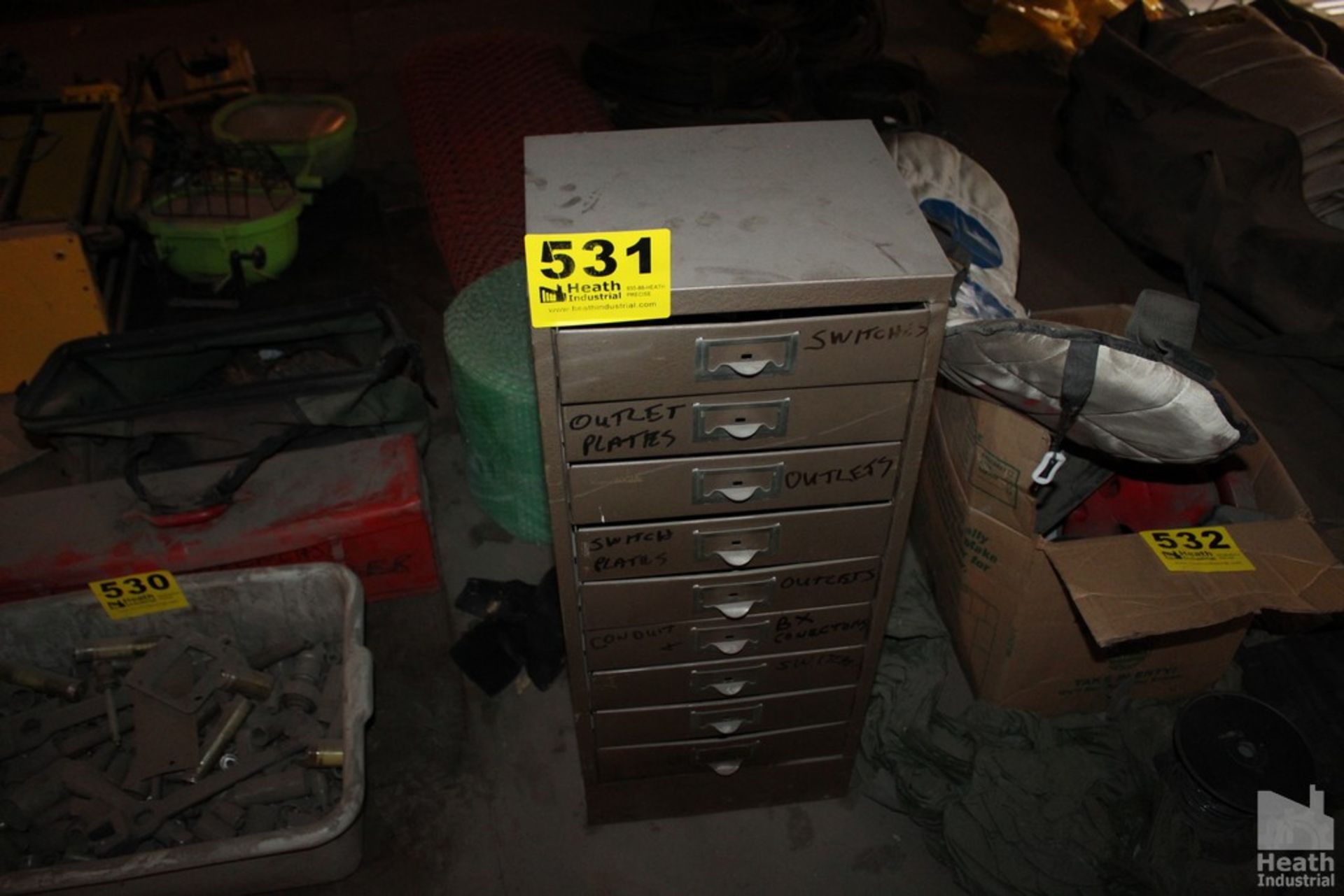 NINE DRAWER PARTS CABINET WITH CONTENTS