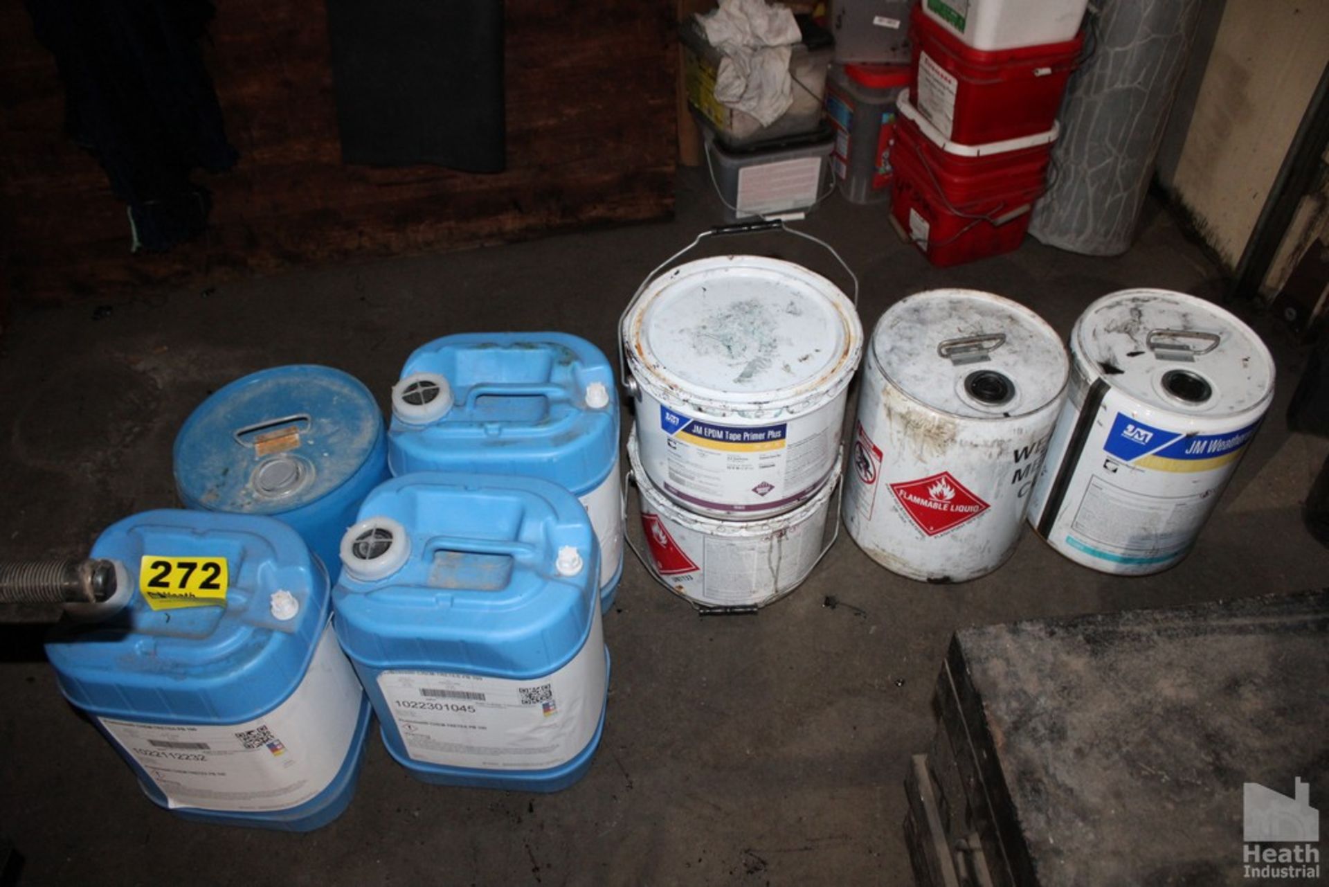 ASSORTED ROOFING SOLVENTS IN CONTAINERS