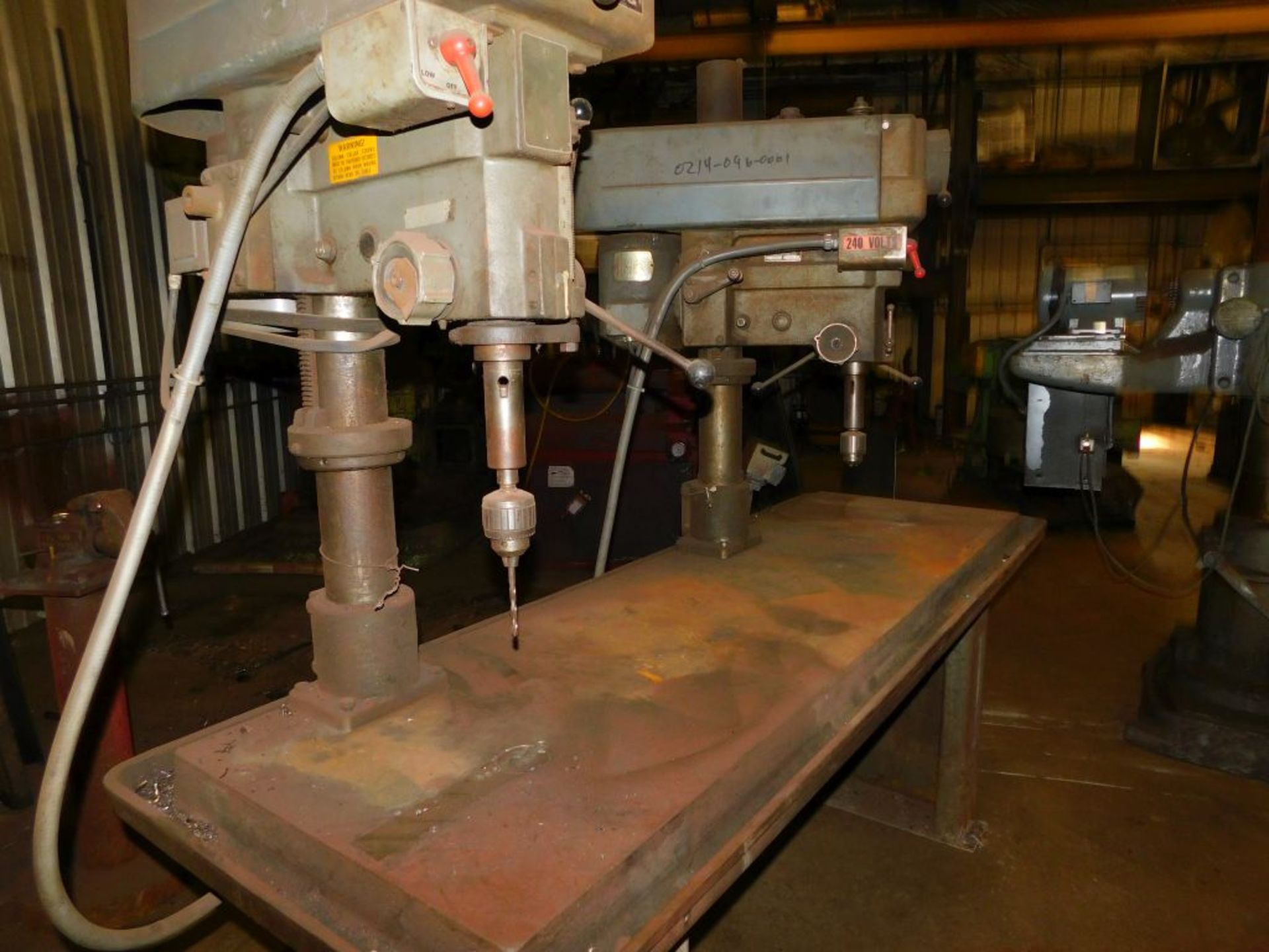 Clausing double head drill press, (1) head 3 ph, (1) head 240, 1 ph, 7 ft. table. (LOCATED AT and to - Image 5 of 8