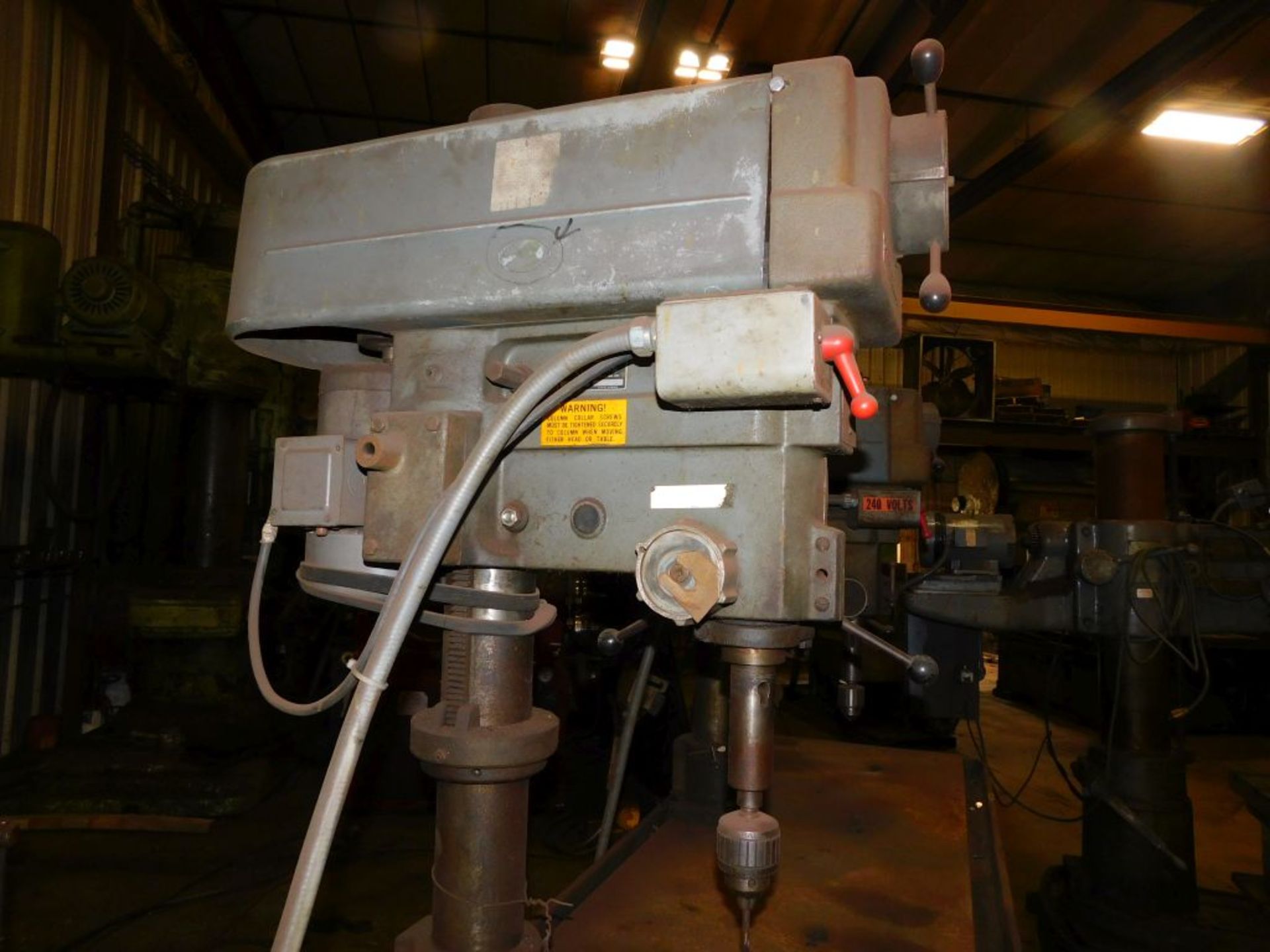 Clausing double head drill press, (1) head 3 ph, (1) head 240, 1 ph, 7 ft. table. (LOCATED AT and to - Image 4 of 8