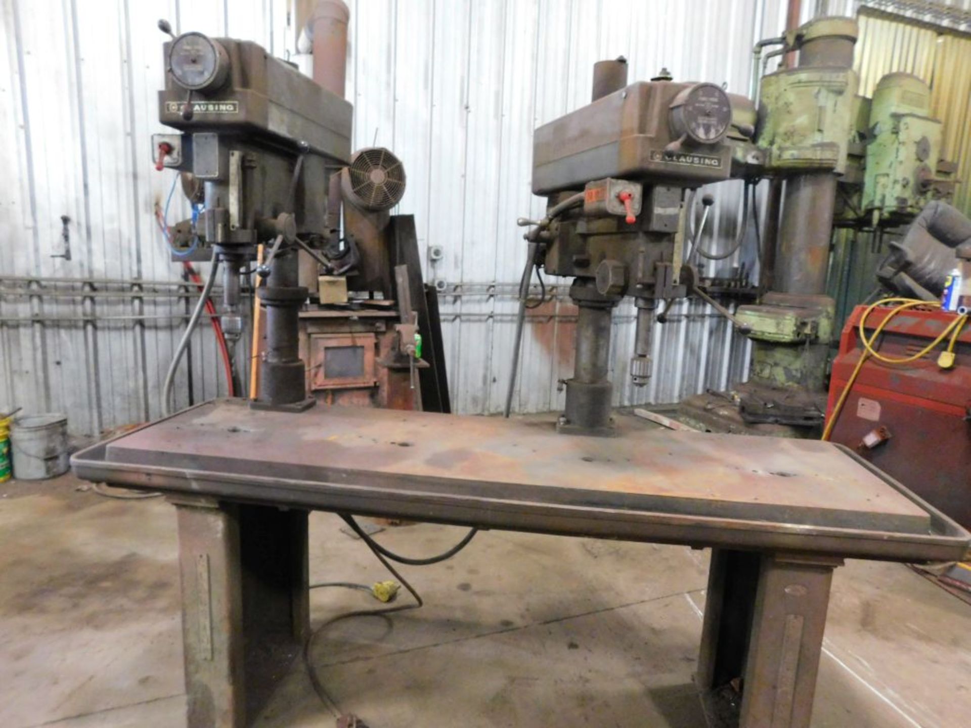 Clausing double head drill press, (1) head 3 ph, (1) head 240, 1 ph, 7 ft. table. (LOCATED AT and to - Image 6 of 8