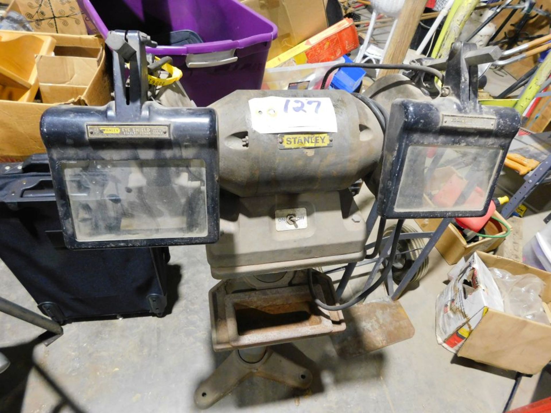 Stanley double spindle grinder, (guards is broke). (Located at and to be picked up at: 2862 Wagner