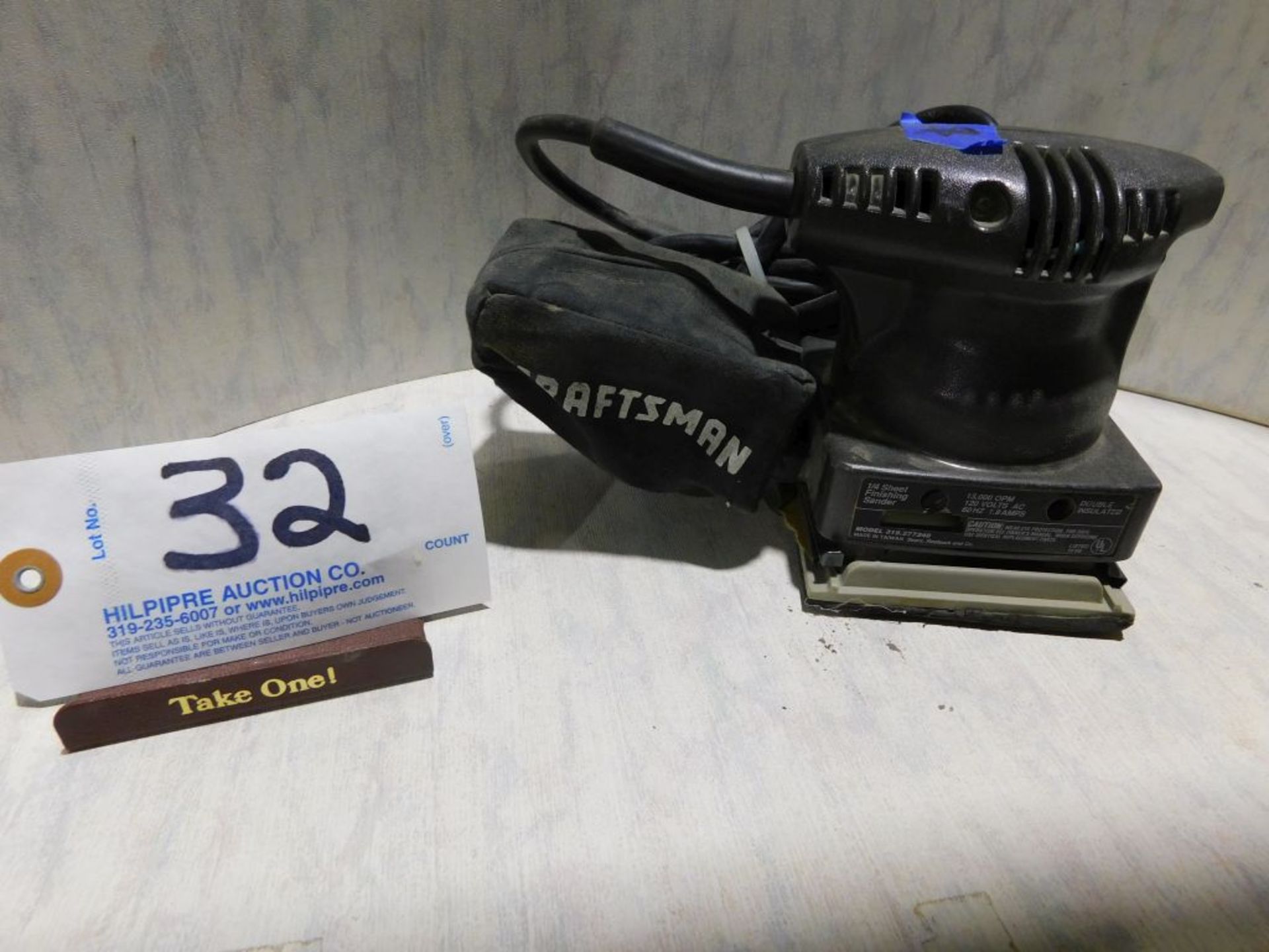 Craftsman finishing sander, electric. (Located at and to be picked up at: 2862 Wagner Rd., Waterloo,