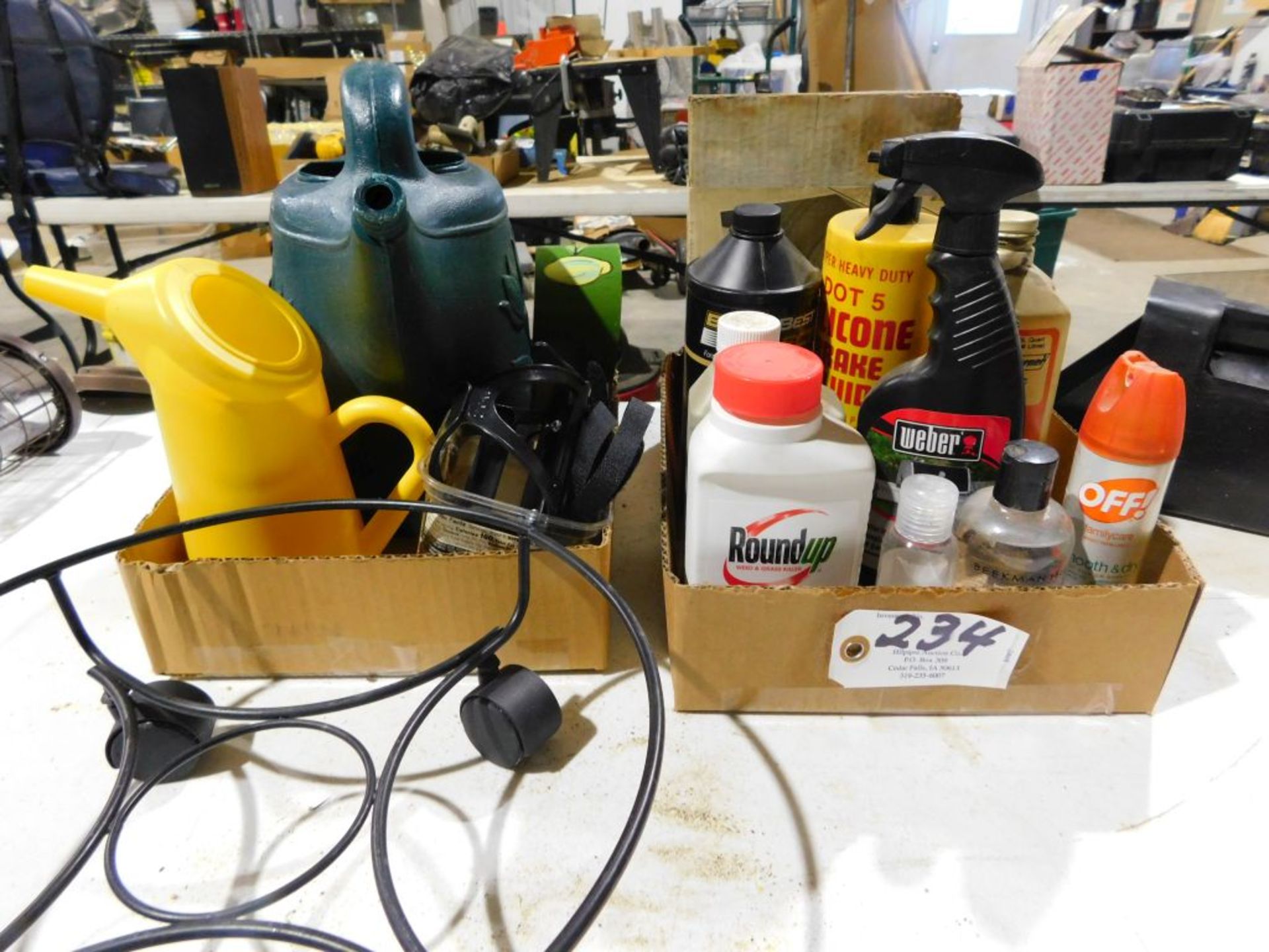 Jack oil, brake fluid, bleeding kit, water cans. (Located at and to be picked up at: 2862 Wagner