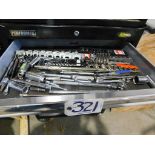 Assorted tools contents of drawer: SAE, MM, sockets, ratchets, crows feet, (approx. 97 pcs.) (