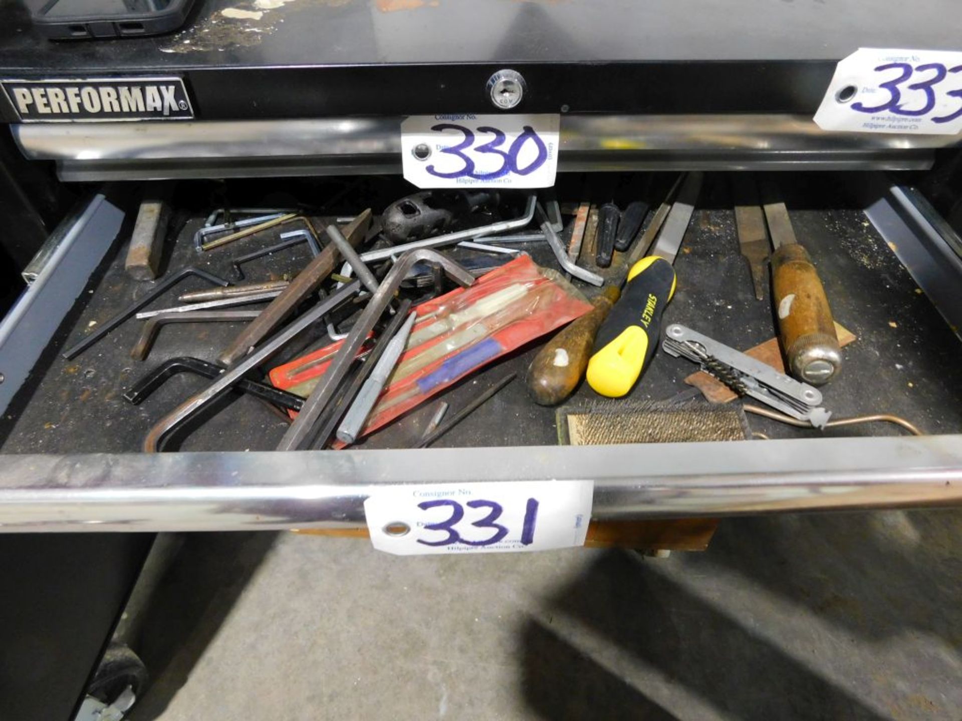 Assorted tools contents of drawer: Allens, files, punches, (approx. 45). (Located at and to be