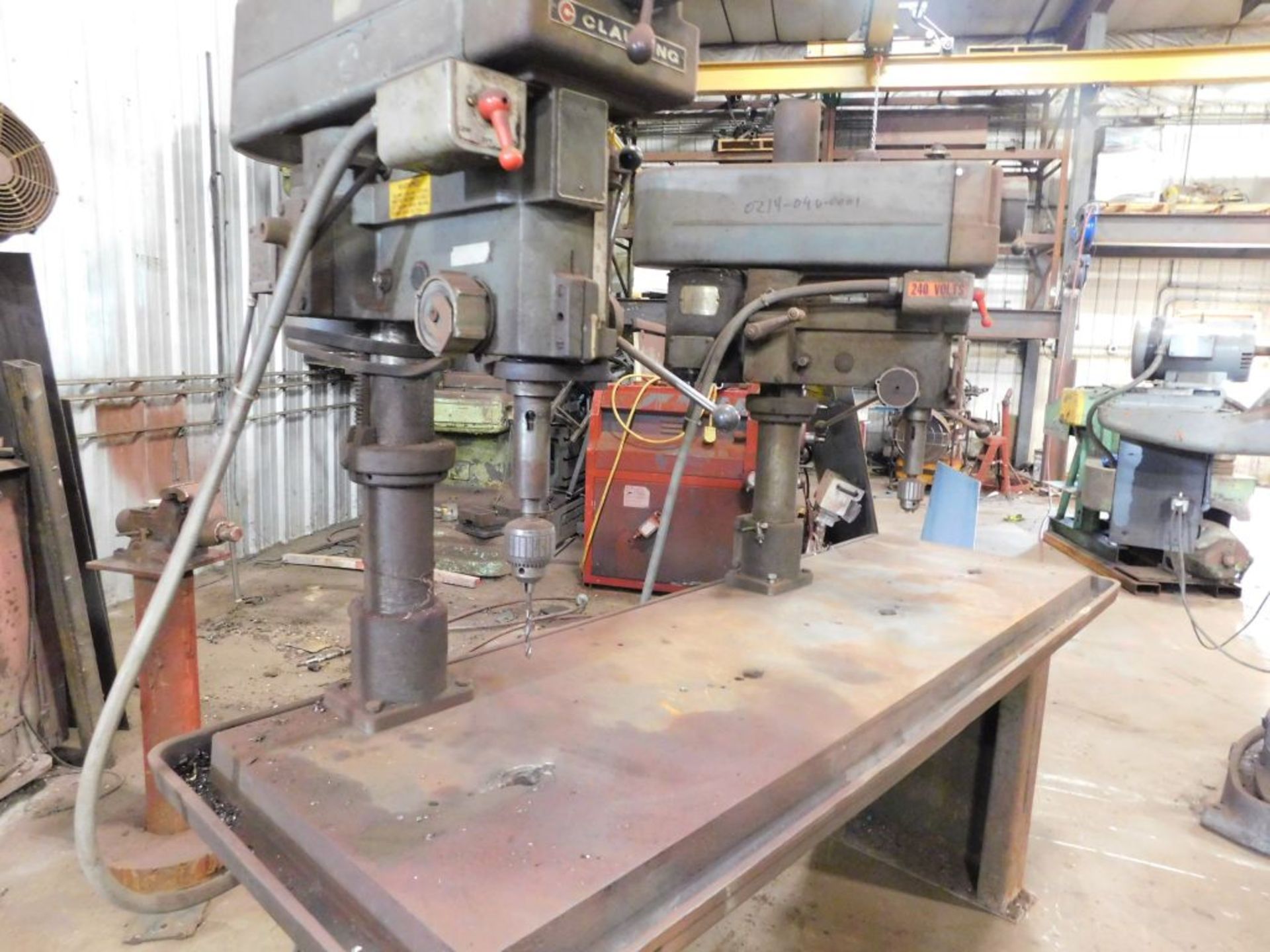 Clausing double head drill press, (1) head 3 ph, (1) head 240, 1 ph, 7 ft. table. (LOCATED AT and to - Image 8 of 8