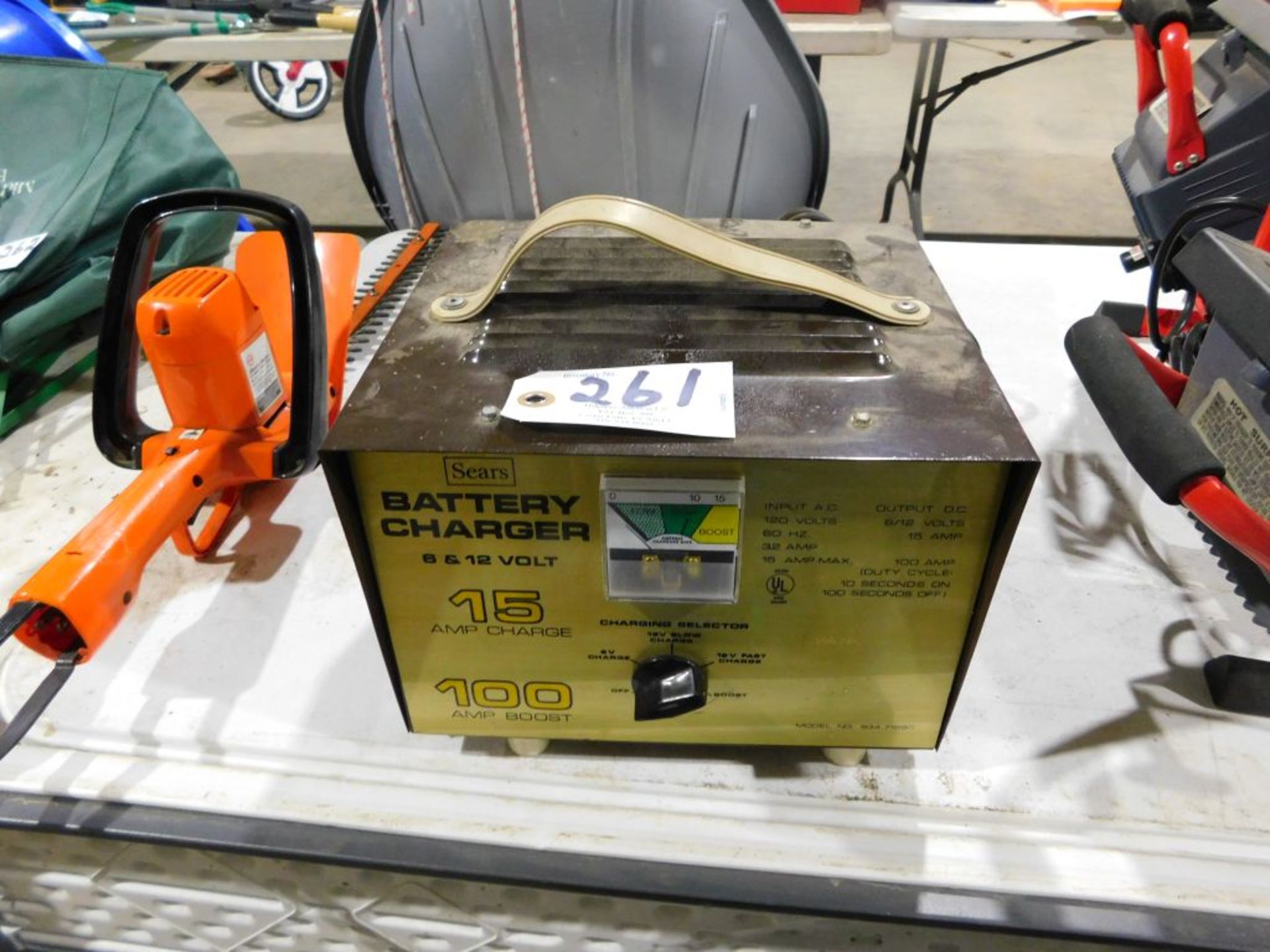 Sears battery charger, 15 amp, 100 amp boost. (Located at and to be picked up at: 2862 Wagner Rd.,