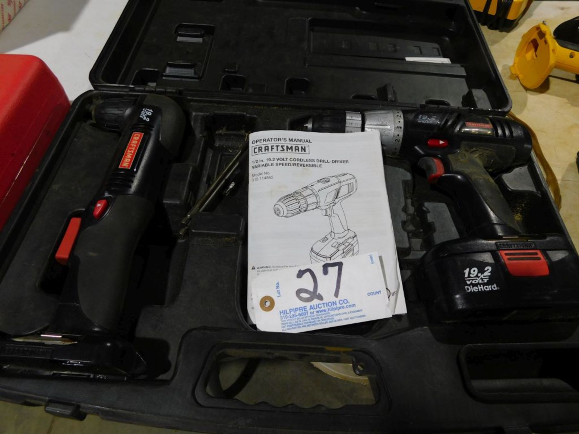 Craftsman drill/driver model 315.114852, cordless, 19 volt battery, no charger, 1/2". (Located at