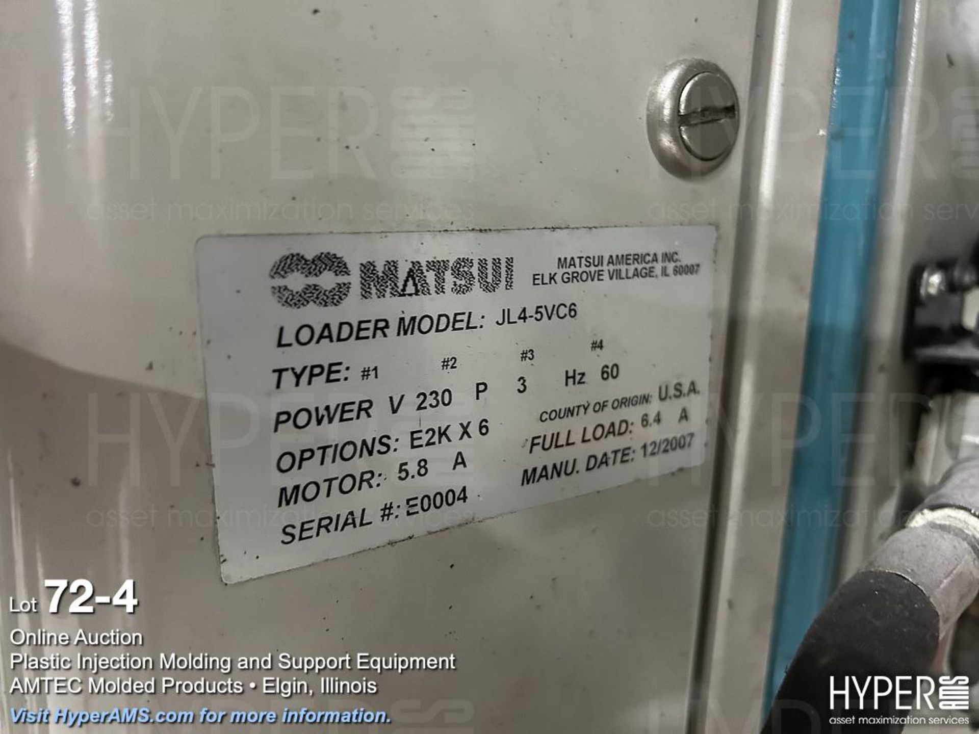 Matsui Plas-aid JL4-5VC6 vacuum hopper loading system - Image 4 of 6