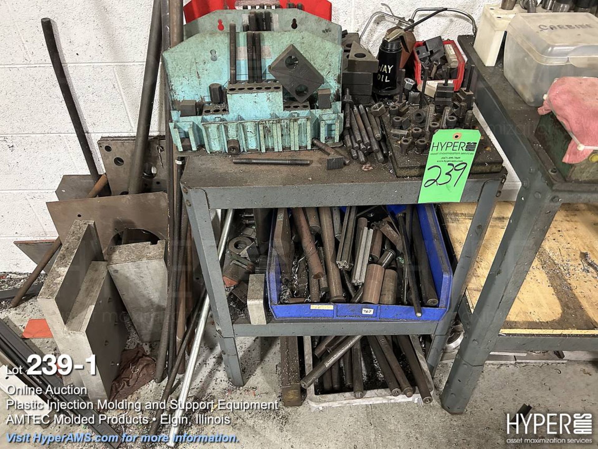 Lot: aluminum blocks, hold down tooling, and stand