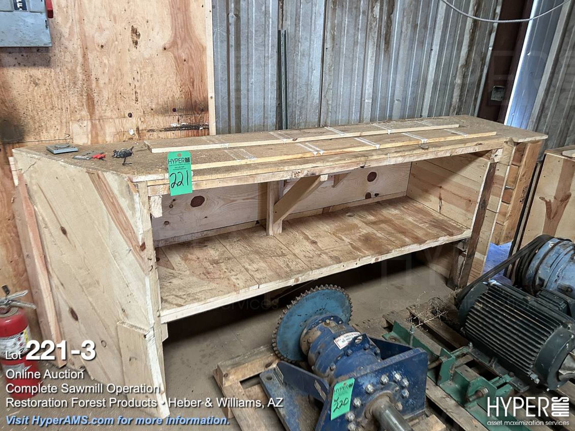 Lot: Wood shelves, cabinet, table, chairs, and microwave - Image 3 of 4