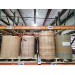 10 Pallets- (65) rolls of unfinished/raw paper, various colors and sizes. See photos of product list