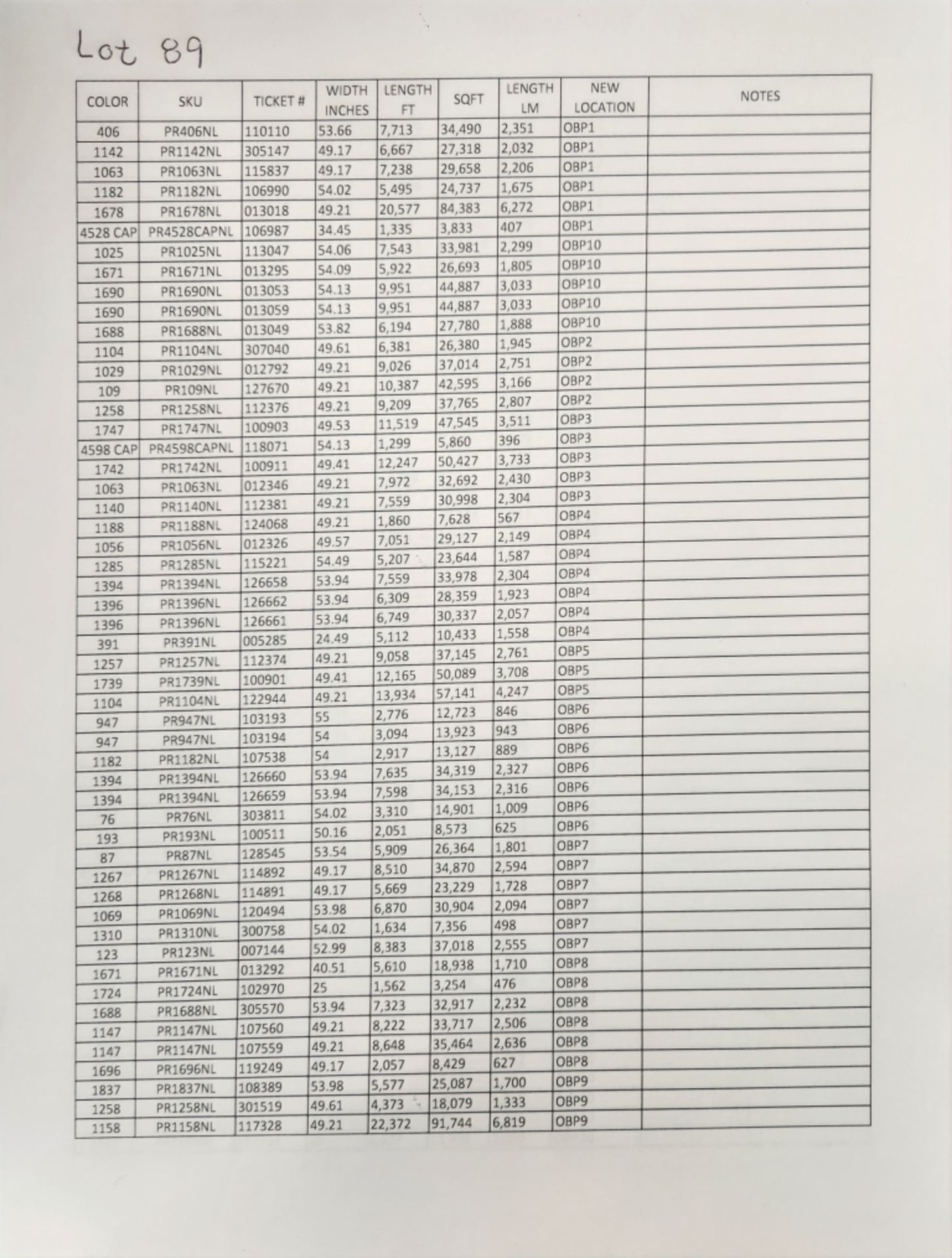 10 Pallets- (51) rolls of unfinished/raw paper, various colors and sizes. See photos of product list - Image 6 of 6