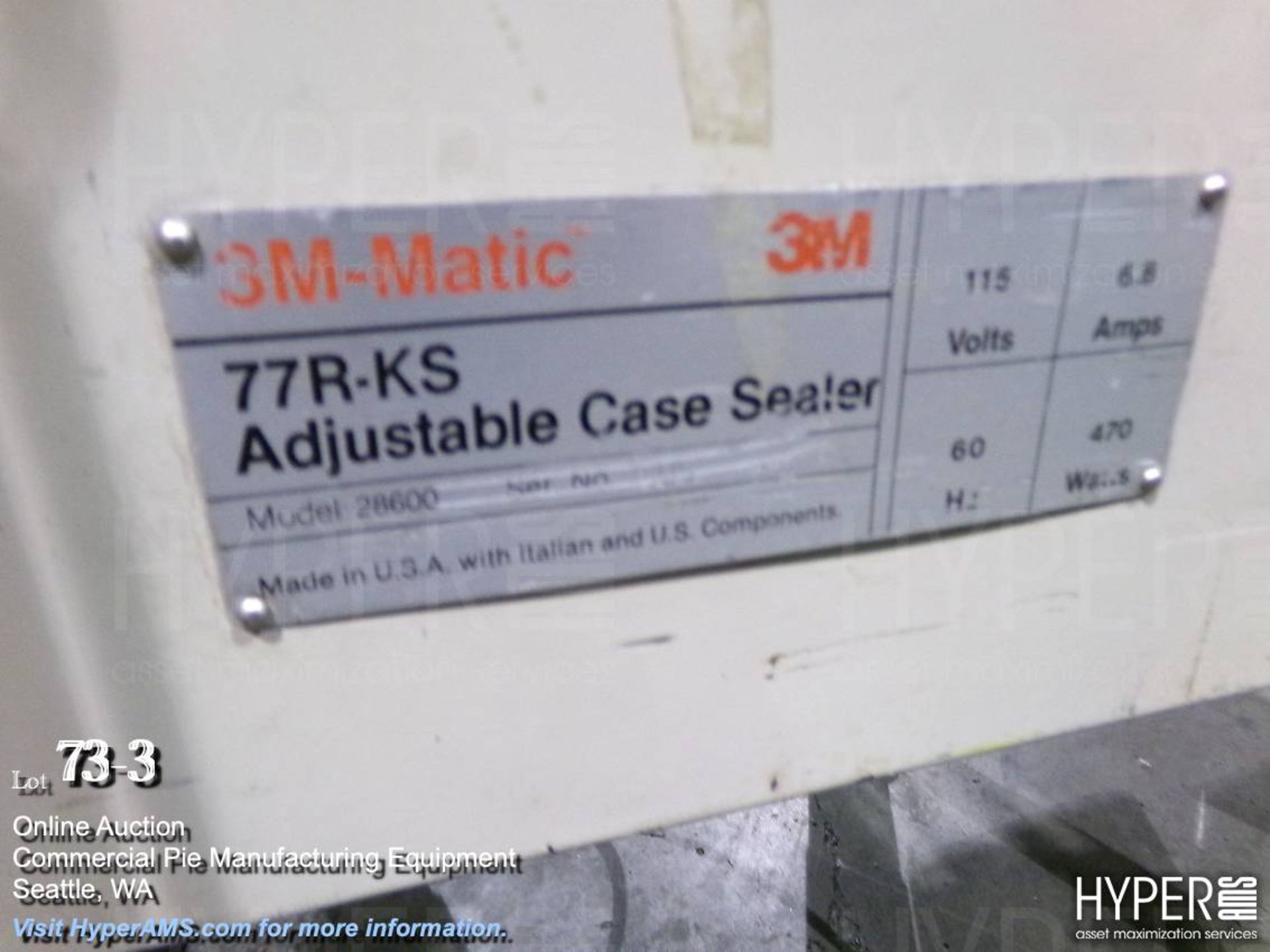 3M-Matic 77R-KS Adjustable Case Sealer Model 28600 S/N 5193 - Image 3 of 7