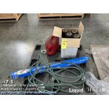 Lot: shrink wrap, gas can, and hose