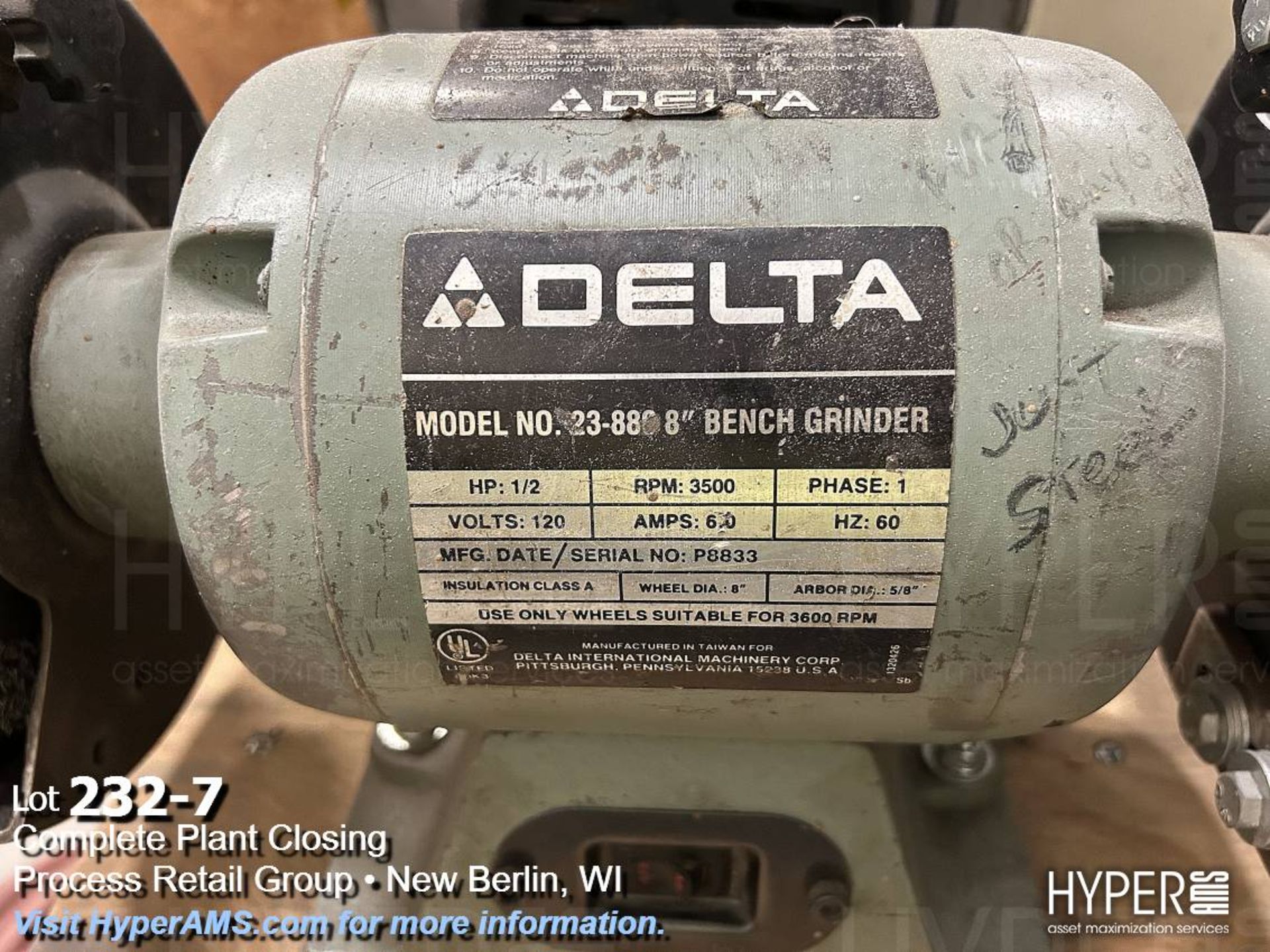 Delta 12" disk sander 1/2"hp, 120v, 1ph, Delta 8" bench grinder 1/2hp, 120v, 1ph - Image 7 of 7