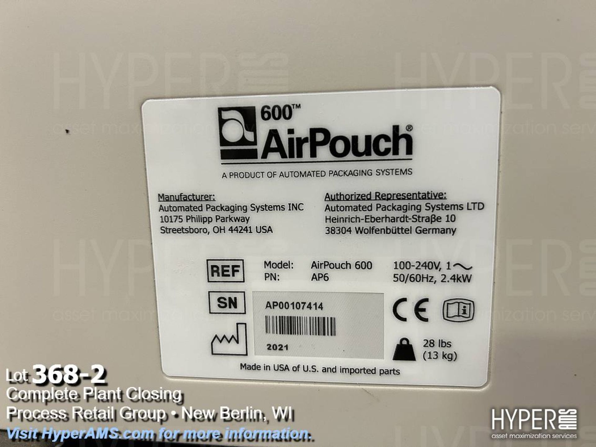 Air pouch 600 inflation system - Image 2 of 4