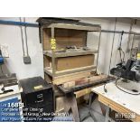 Lot: shelf, file cabinet, and saw horse