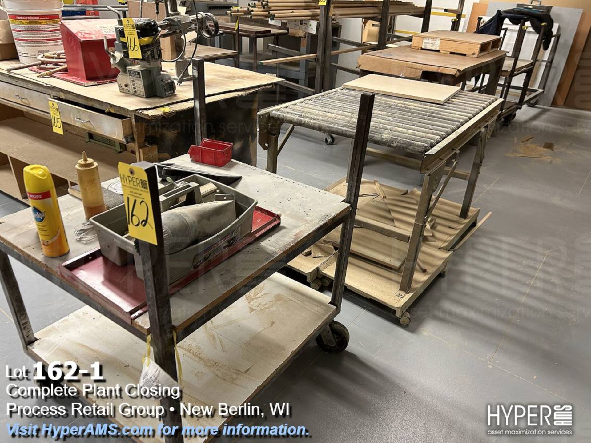 Lot: carts, conveyor, and table