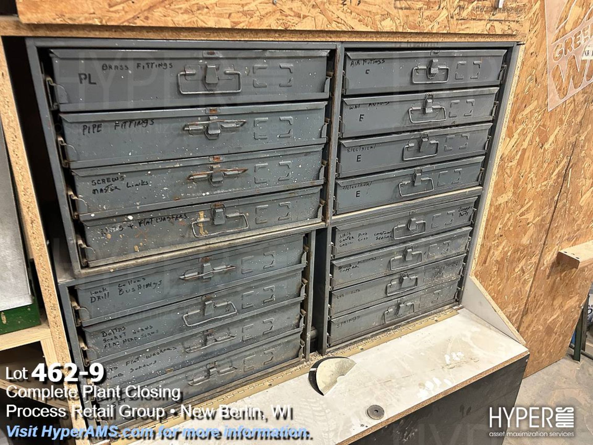 Cabinets with bolts, washer, fuses, bearing, drill bits, fitting, electric parts - Image 9 of 23