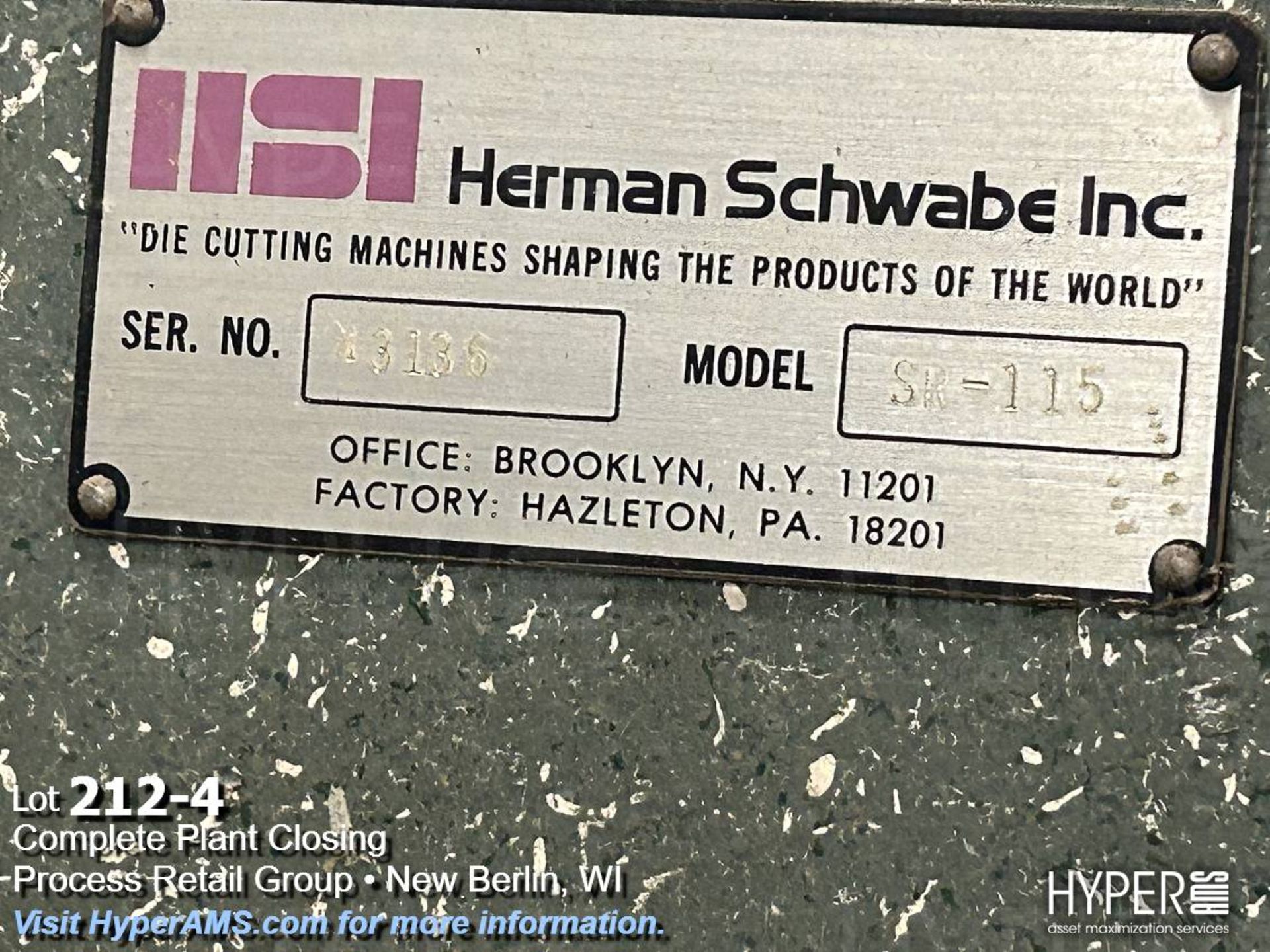 Herman Schwabe SR-115 Hydraulic, 60"W, 115 -Ton Die Cutter Beam Press - Image 4 of 8