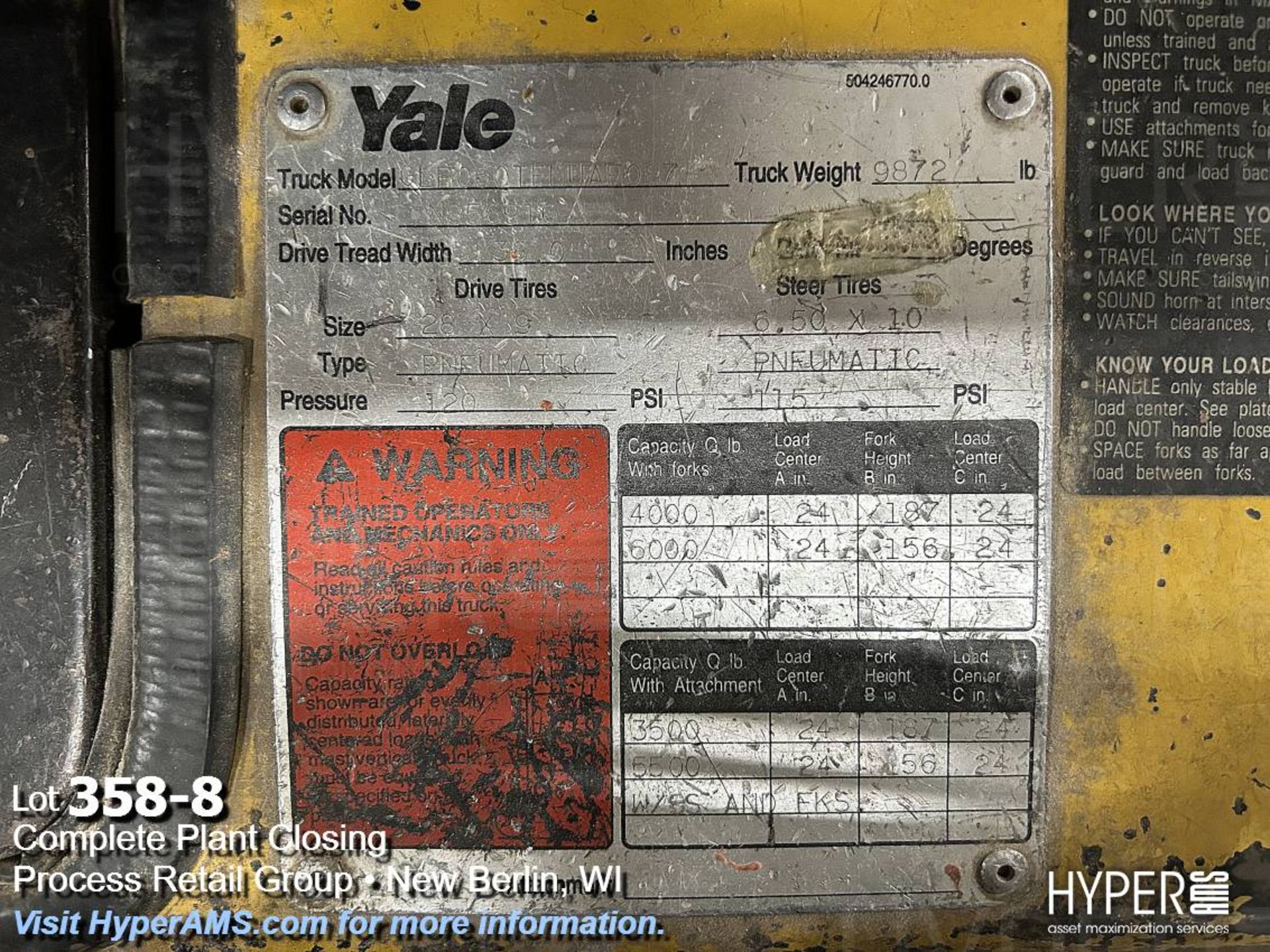 Yale 6000lb cap. Fork lift - Image 8 of 14