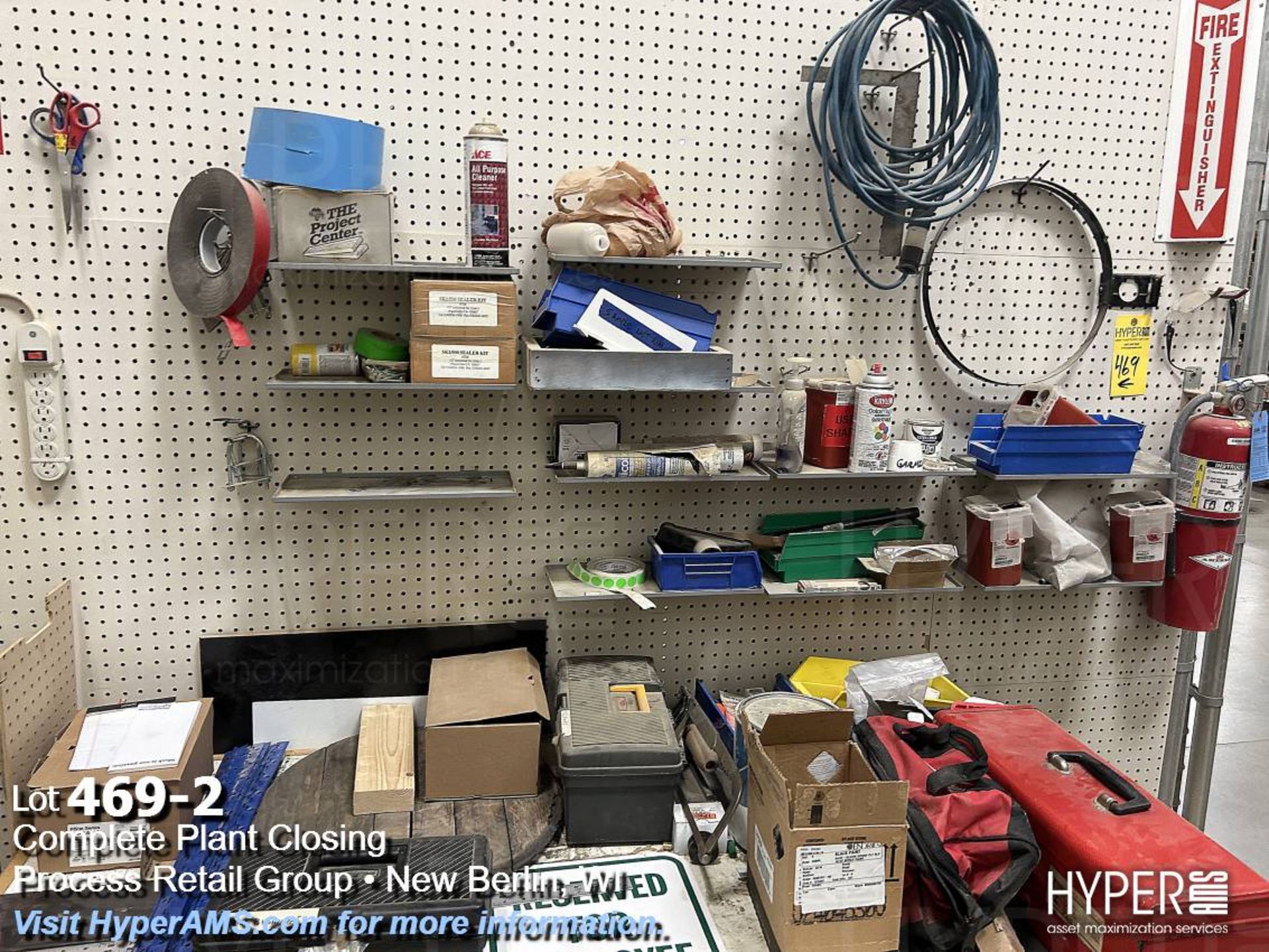 Table, signs, tool boxes, extension cords, shelf - Image 2 of 4