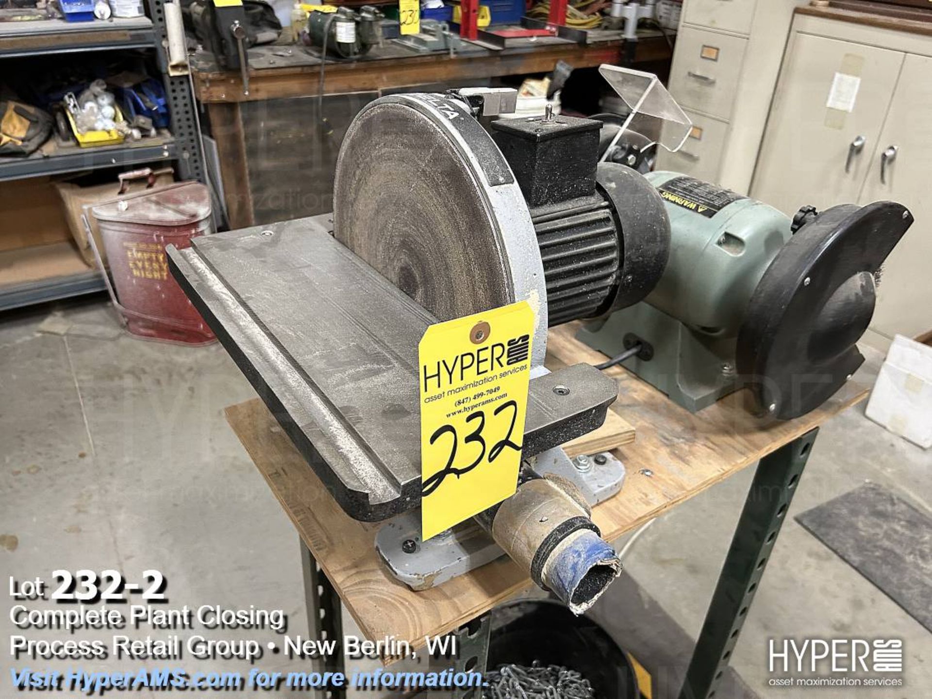 Delta 12" disk sander 1/2"hp, 120v, 1ph, Delta 8" bench grinder 1/2hp, 120v, 1ph - Image 2 of 7