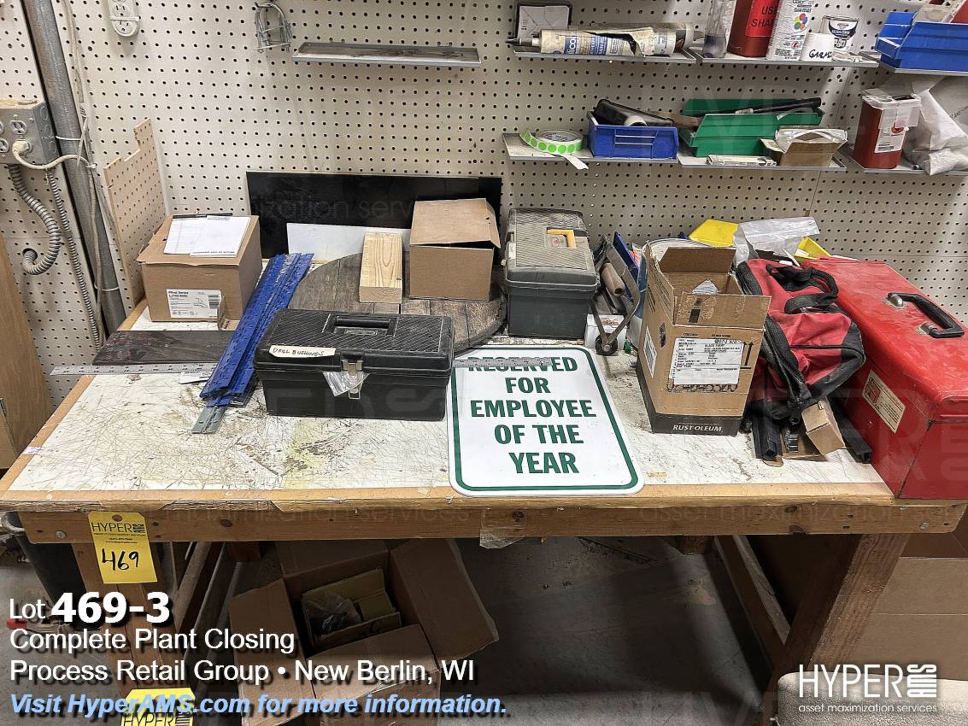 Table, signs, tool boxes, extension cords, shelf - Image 3 of 4