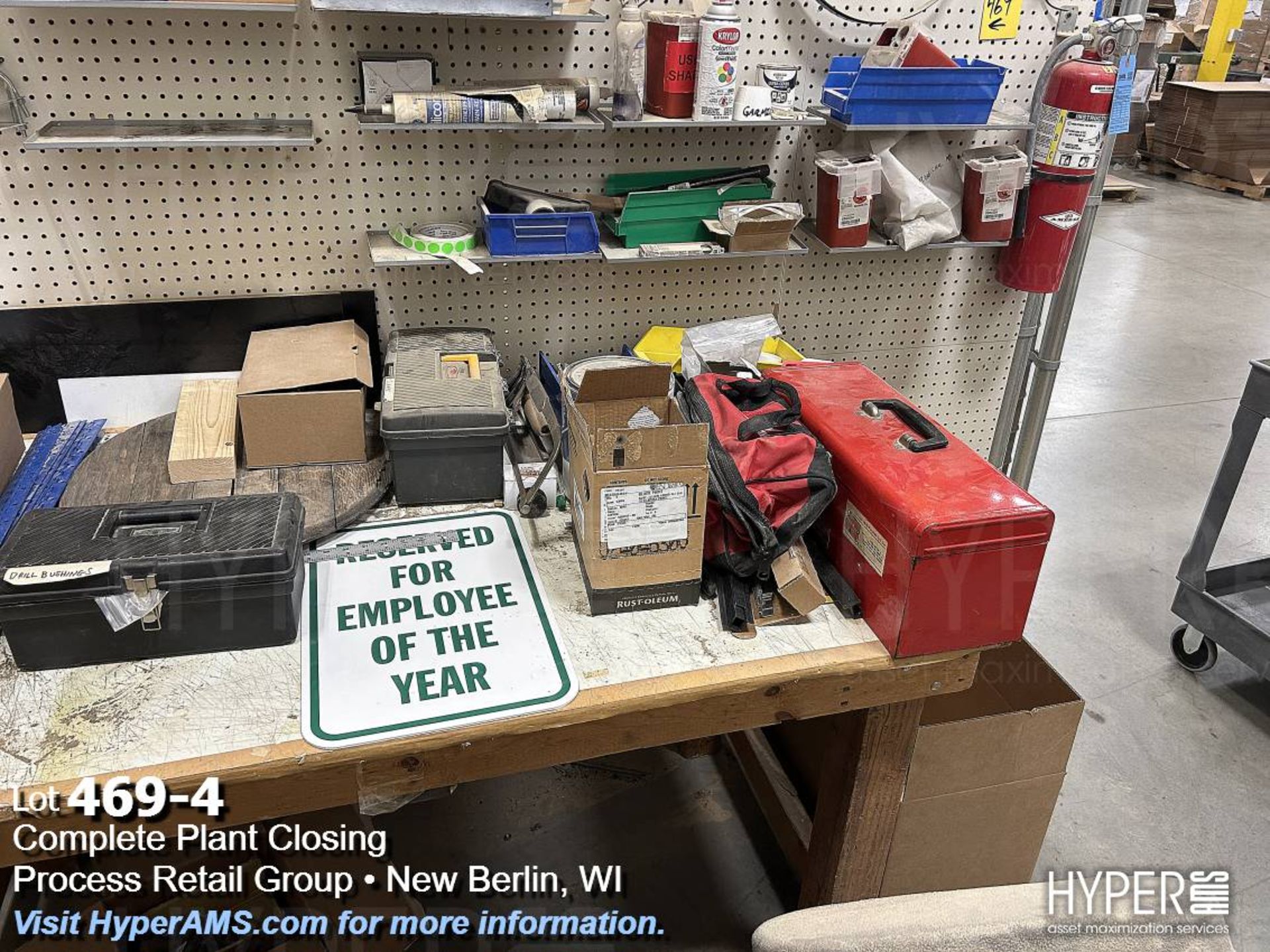 Table, signs, tool boxes, extension cords, shelf - Image 4 of 4