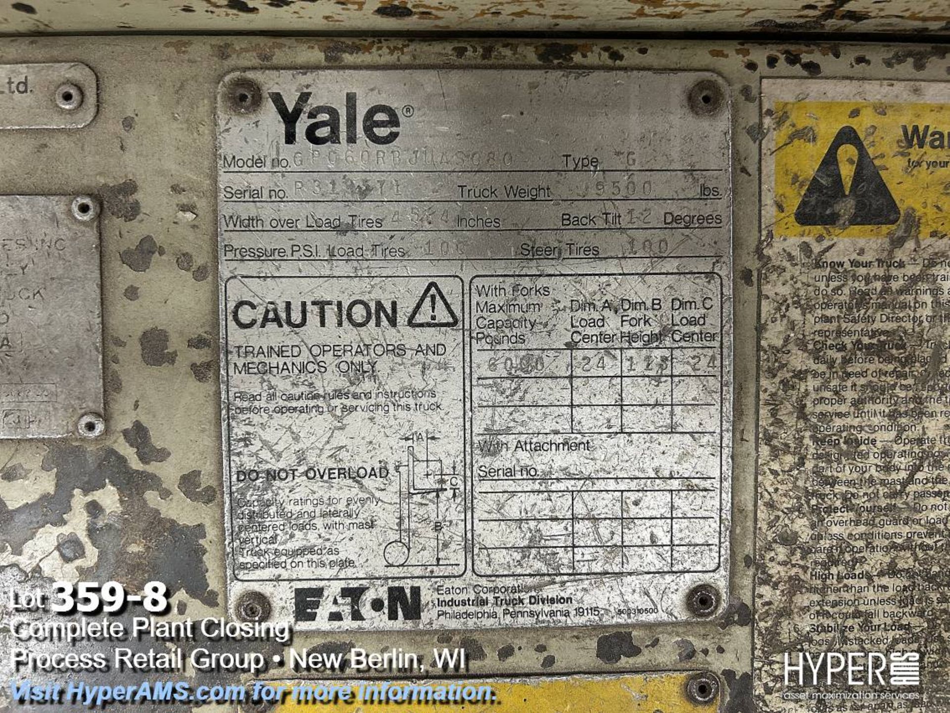 Yale 6000lb cap. fork lift - Image 8 of 14
