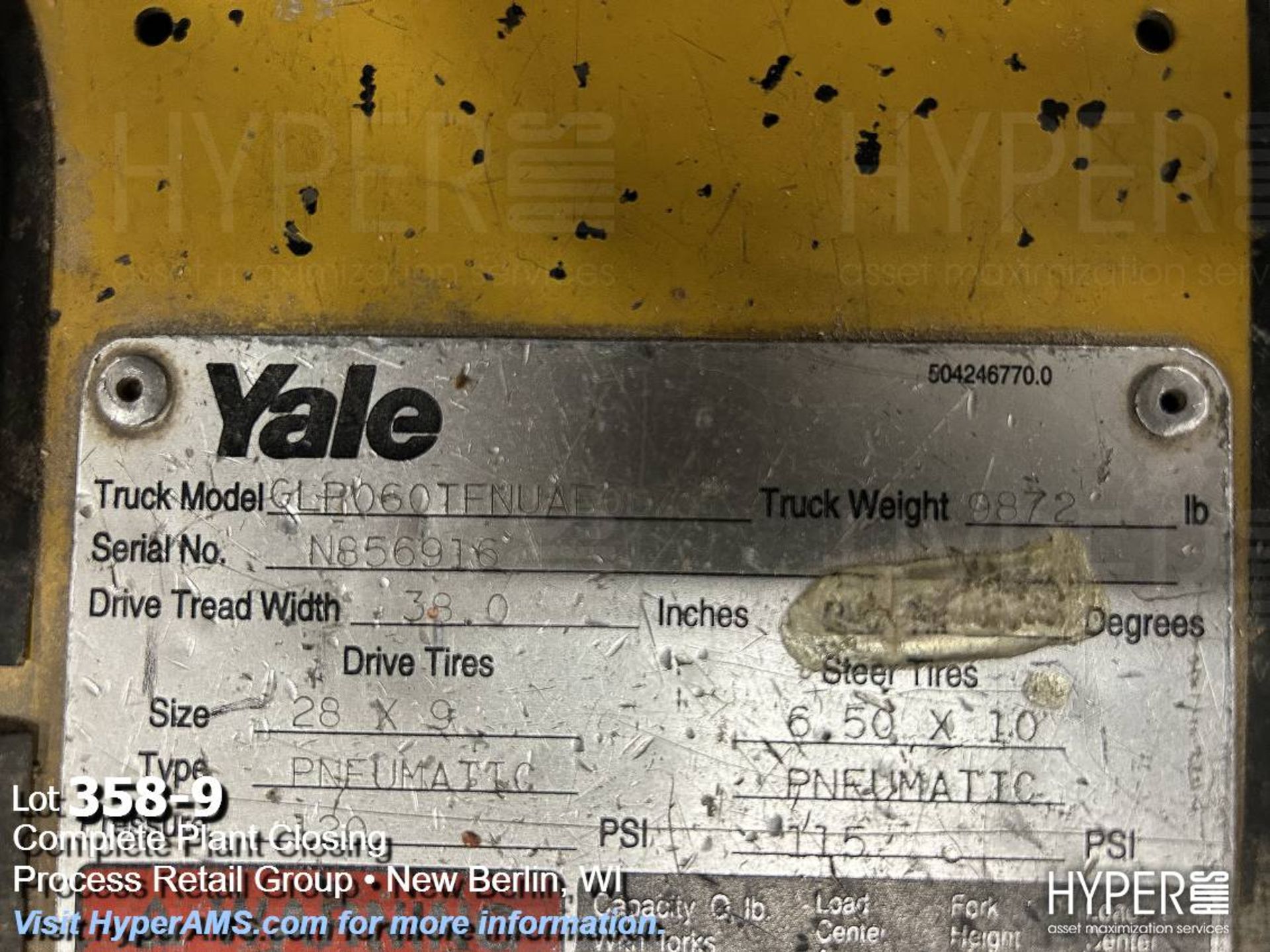Yale 6000lb cap. Fork lift - Image 9 of 14