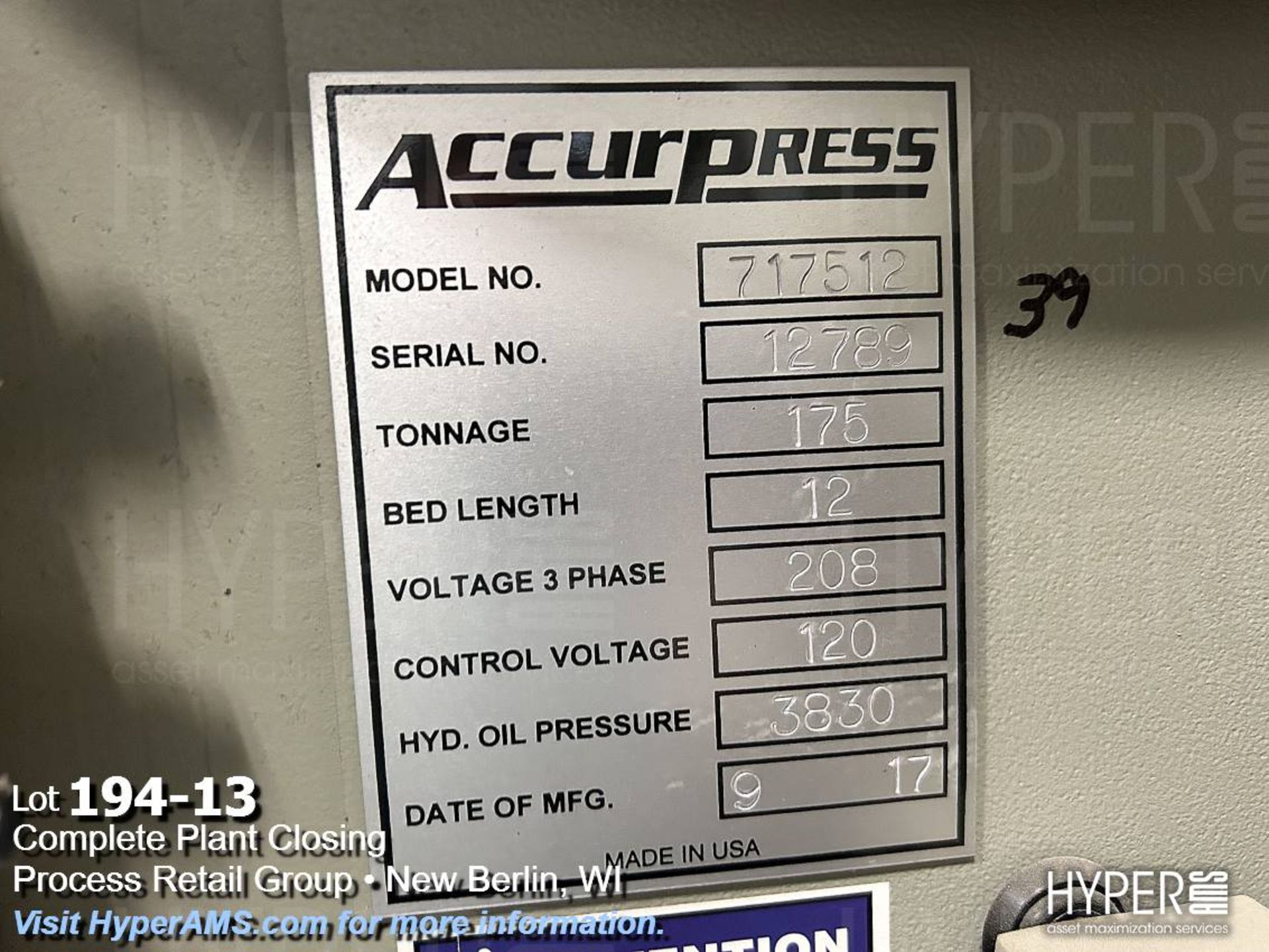 Accurpress 717512 Hydraulic Press Brake - Image 13 of 25