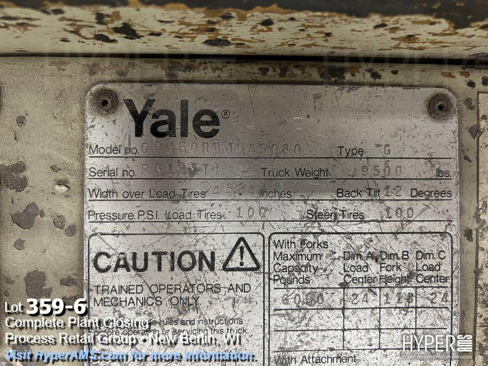 Yale 6000lb cap. fork lift - Image 6 of 14