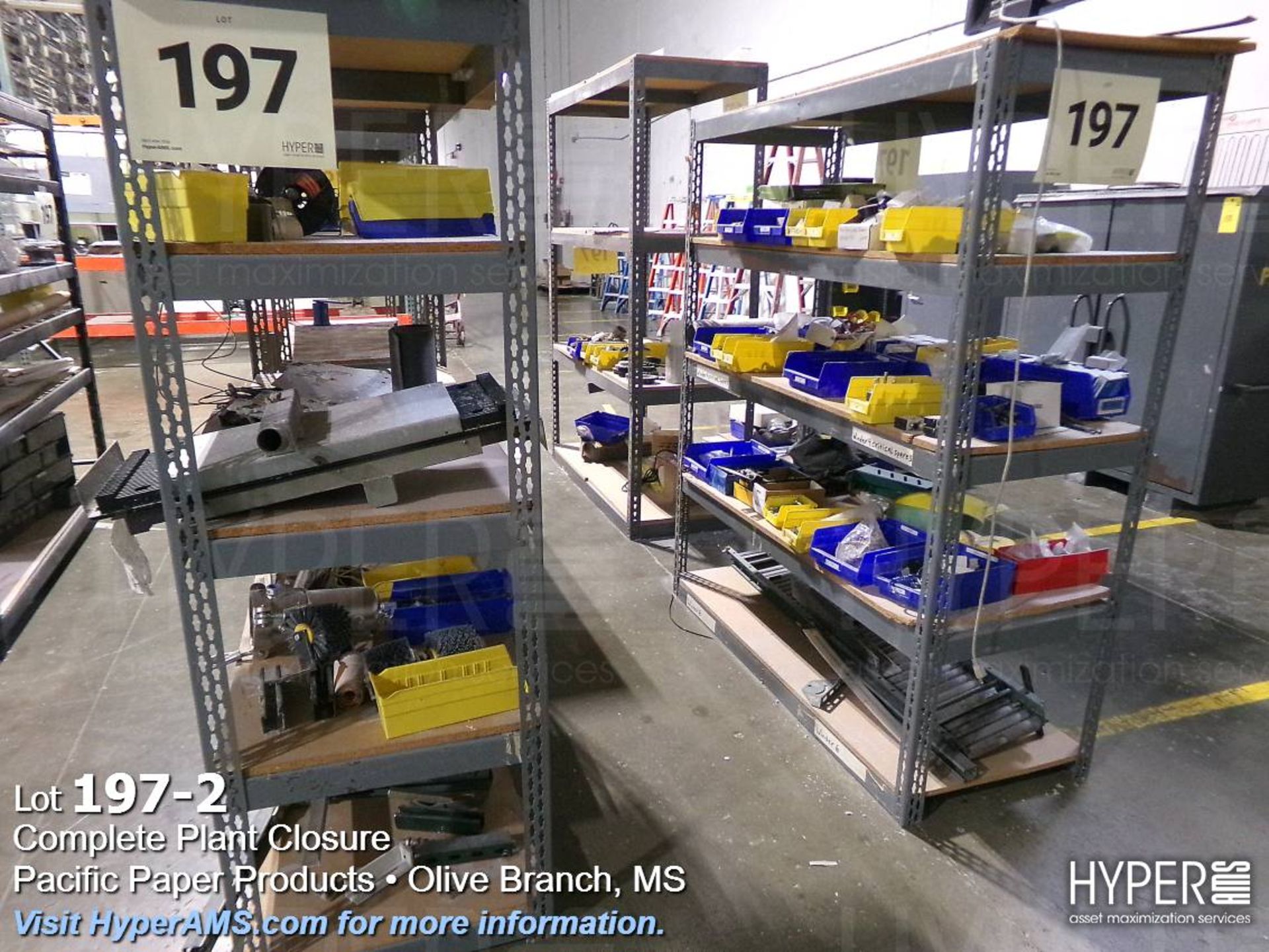 Lot of (6) sections of stockroom shelving with contents, including spare parts and miscellaneous har - Image 2 of 5