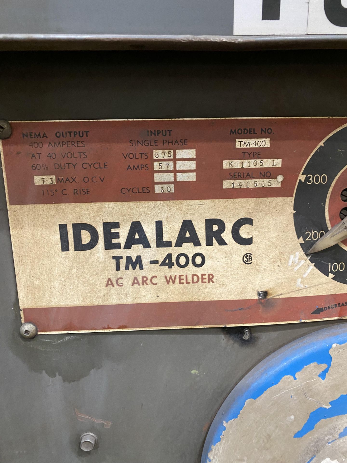 LINCOLN ELECTRIC IDEALARC TM-400 WELDER W/ CABLES (NO STAND) - Image 2 of 2