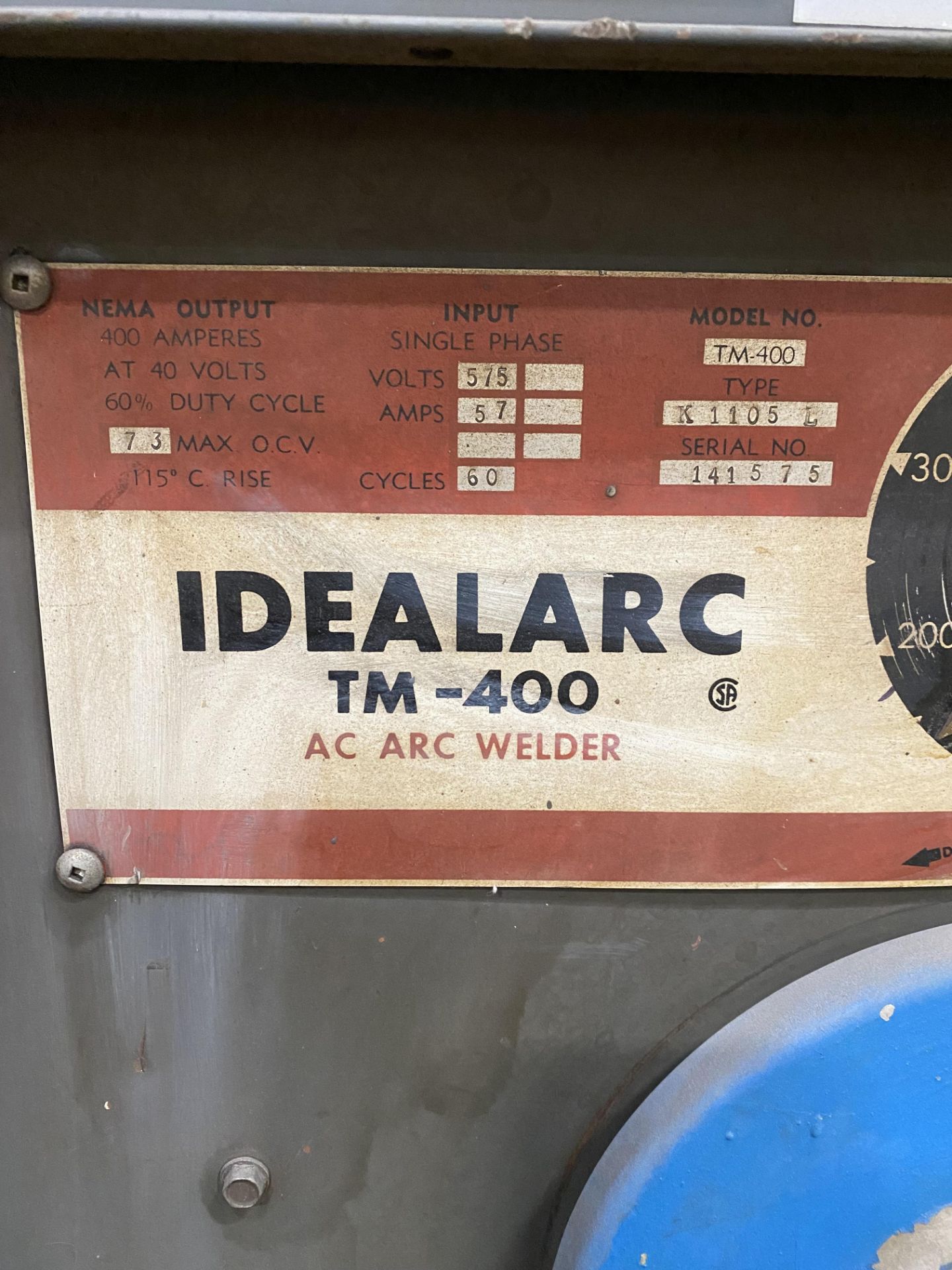 LINCOLN ELECTRIC IDEALARC TM-400 WELDER W/ CABLES (NO STAND) - Image 2 of 2